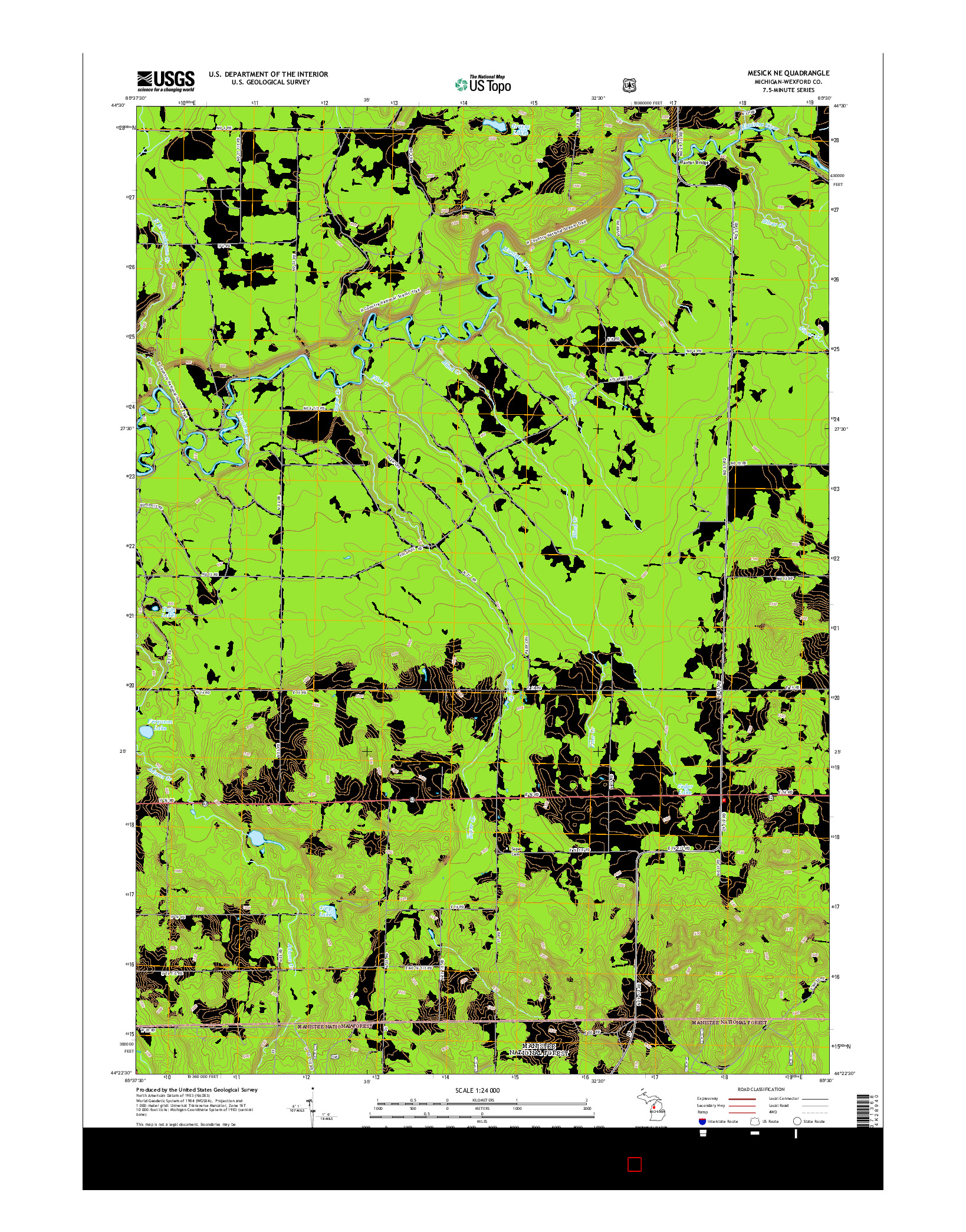 USGS US TOPO 7.5-MINUTE MAP FOR MESICK NE, MI 2014