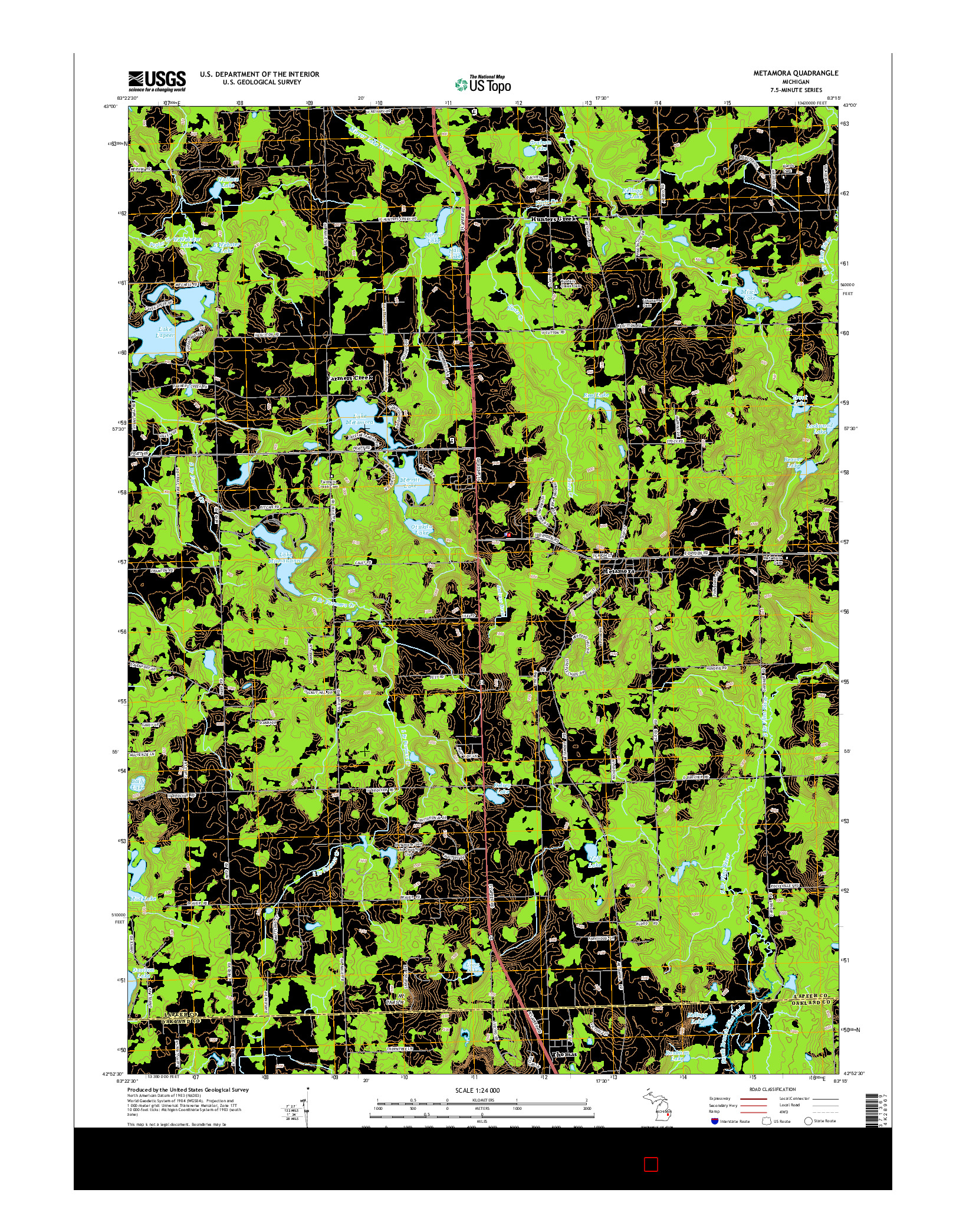 USGS US TOPO 7.5-MINUTE MAP FOR METAMORA, MI 2014