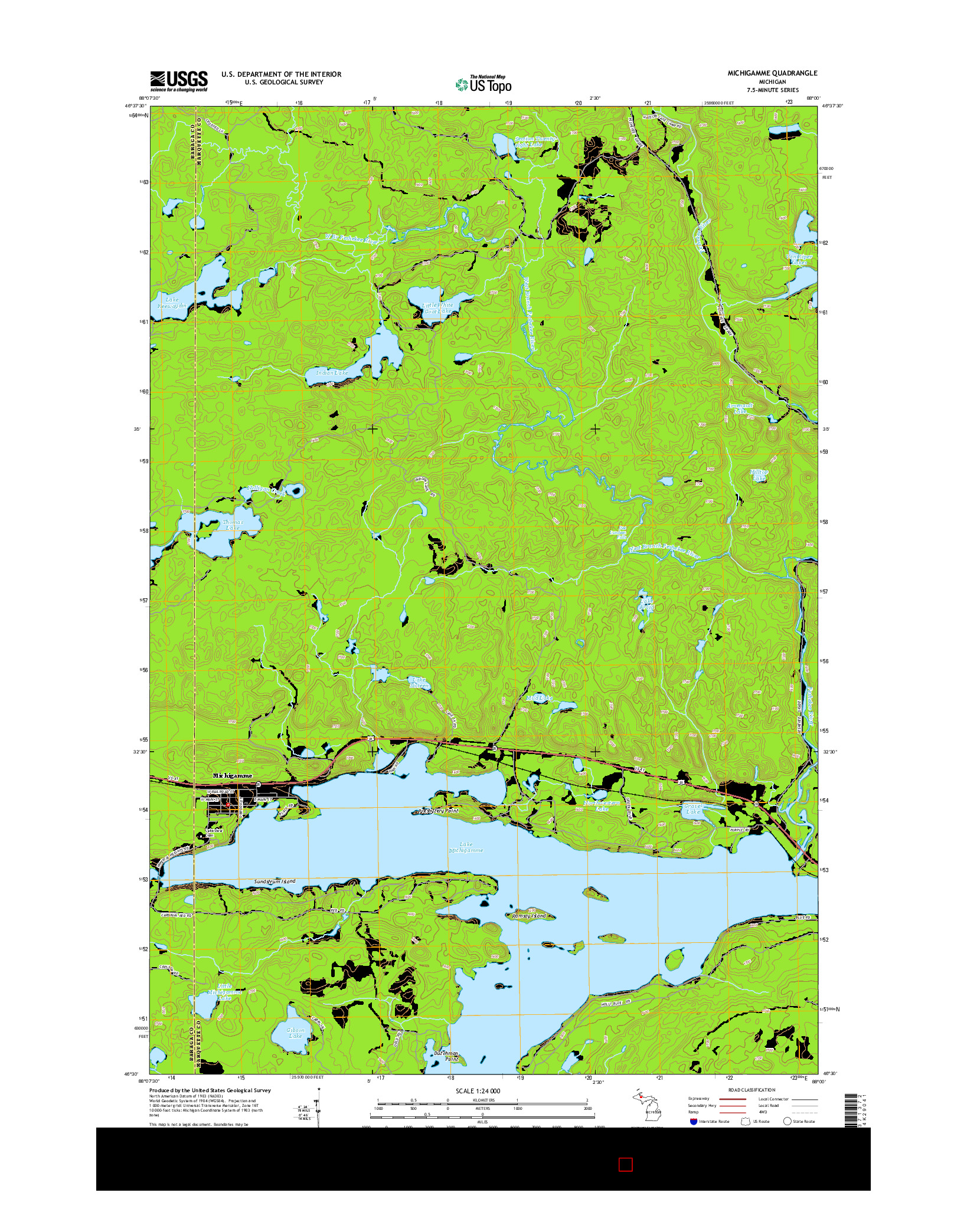 USGS US TOPO 7.5-MINUTE MAP FOR MICHIGAMME, MI 2014