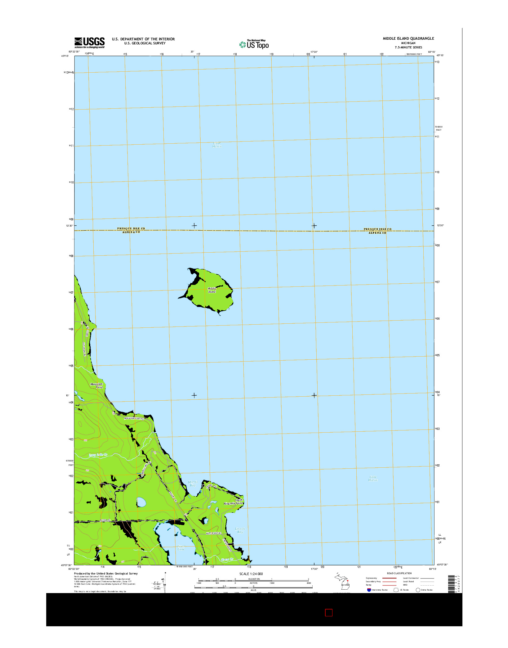USGS US TOPO 7.5-MINUTE MAP FOR MIDDLE ISLAND, MI 2014