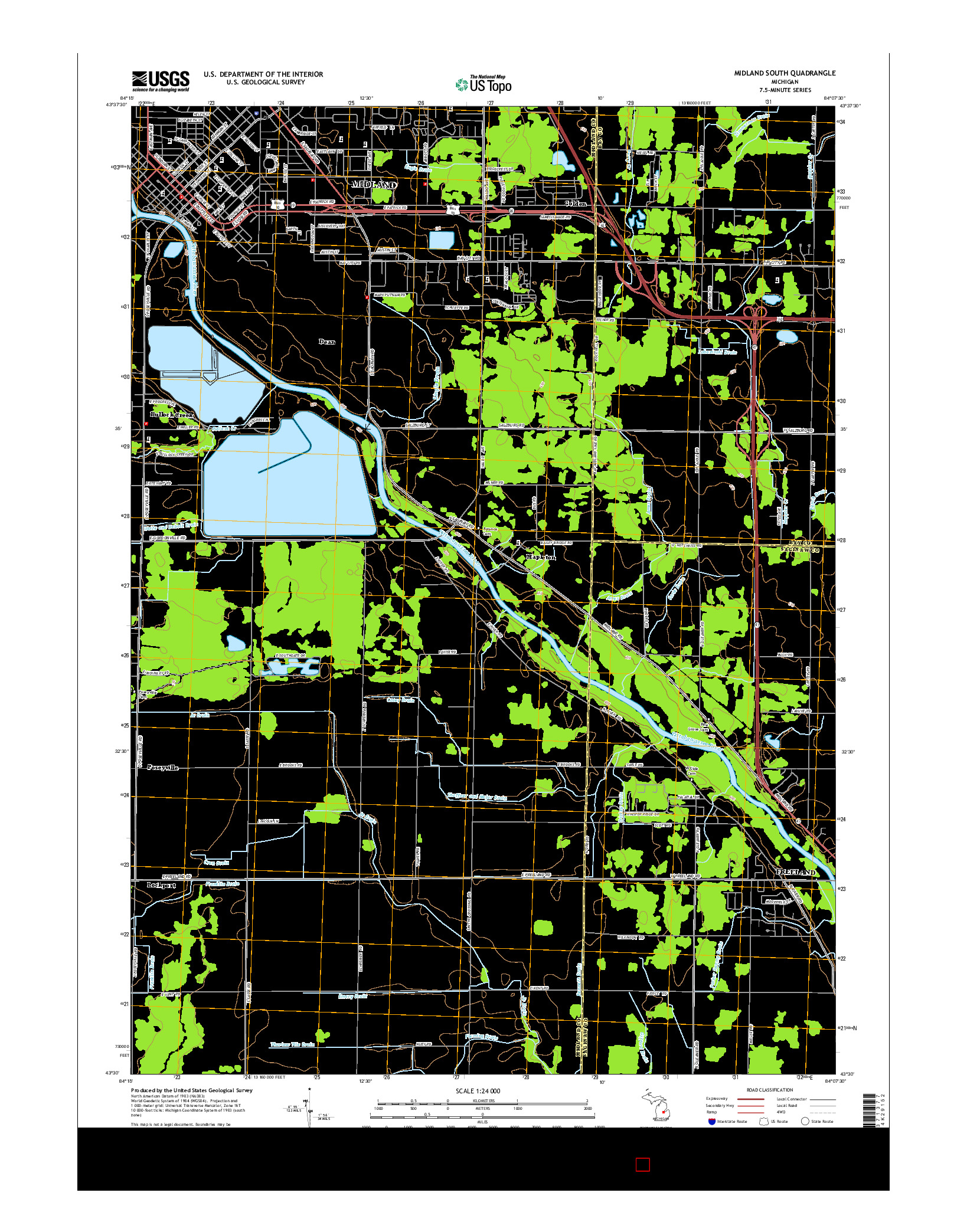 USGS US TOPO 7.5-MINUTE MAP FOR MIDLAND SOUTH, MI 2014