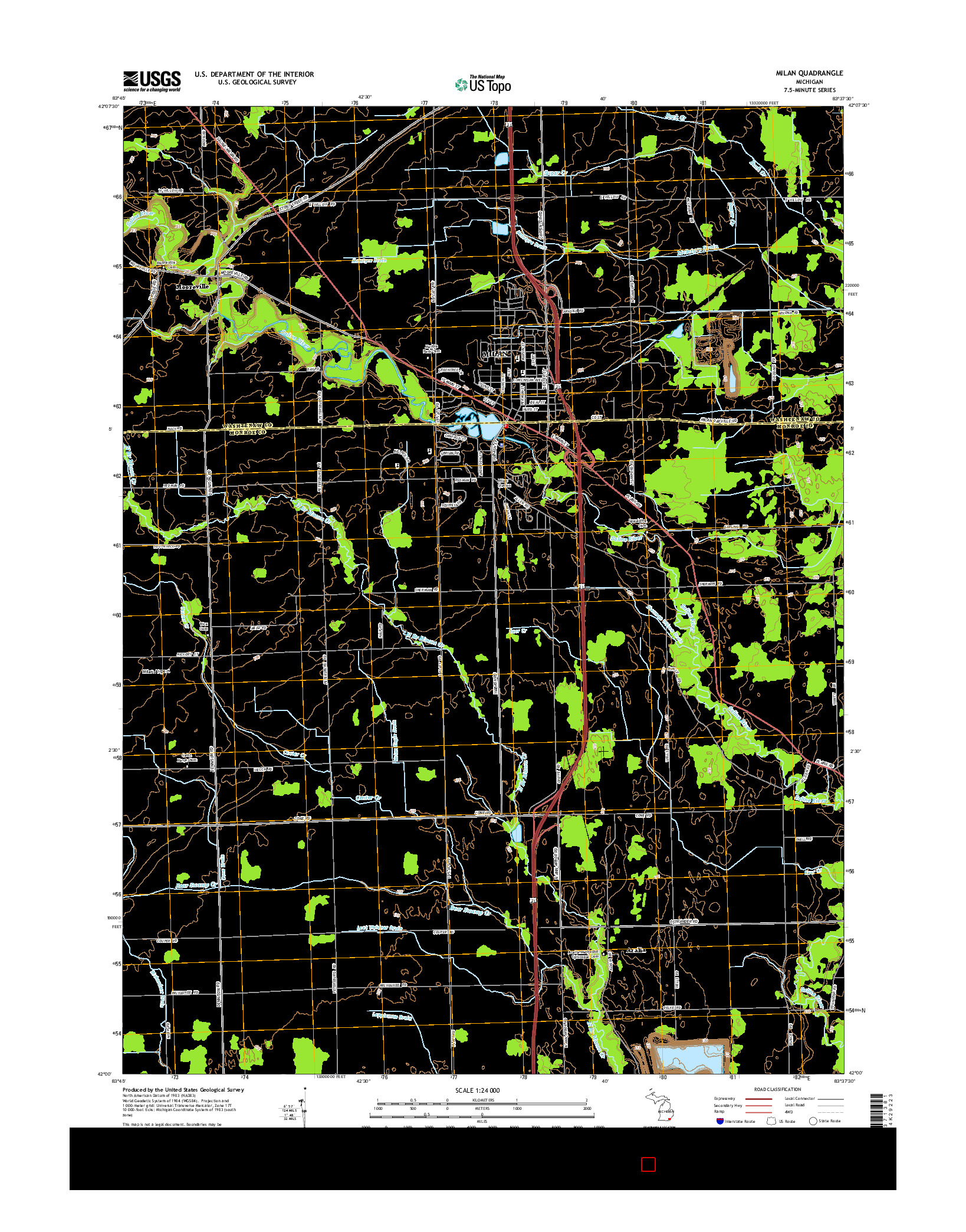 USGS US TOPO 7.5-MINUTE MAP FOR MILAN, MI 2014