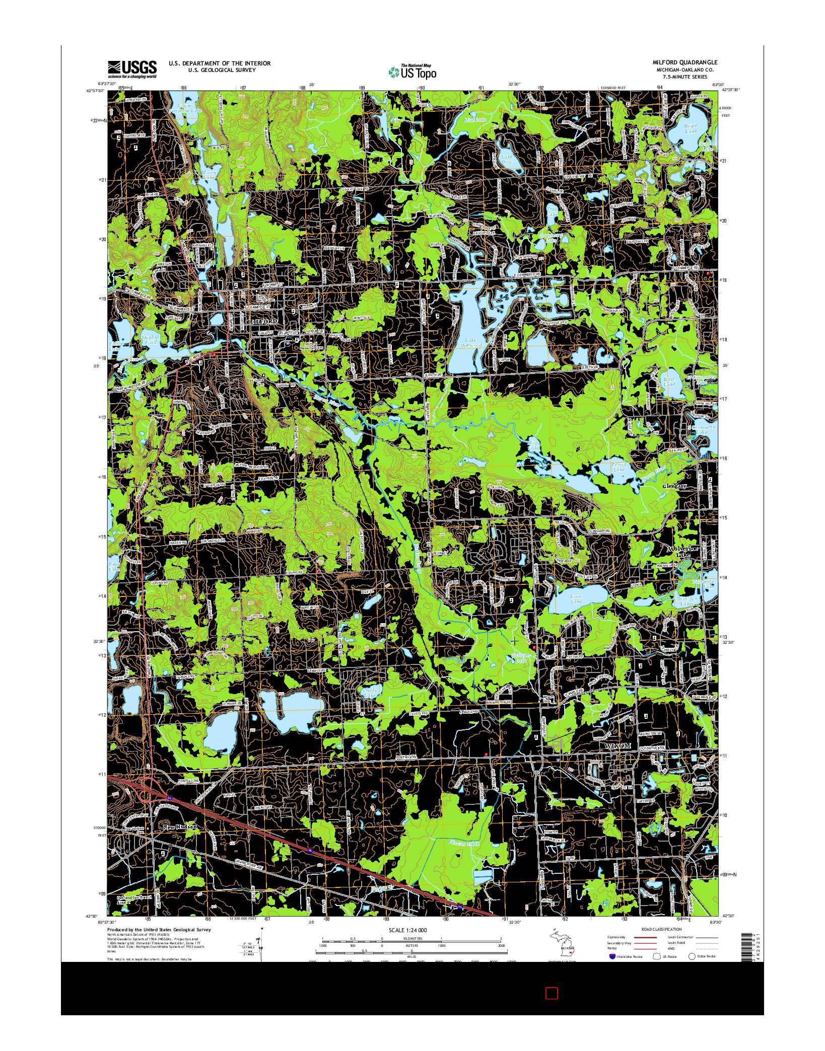 USGS US TOPO 7.5-MINUTE MAP FOR MILFORD, MI 2014