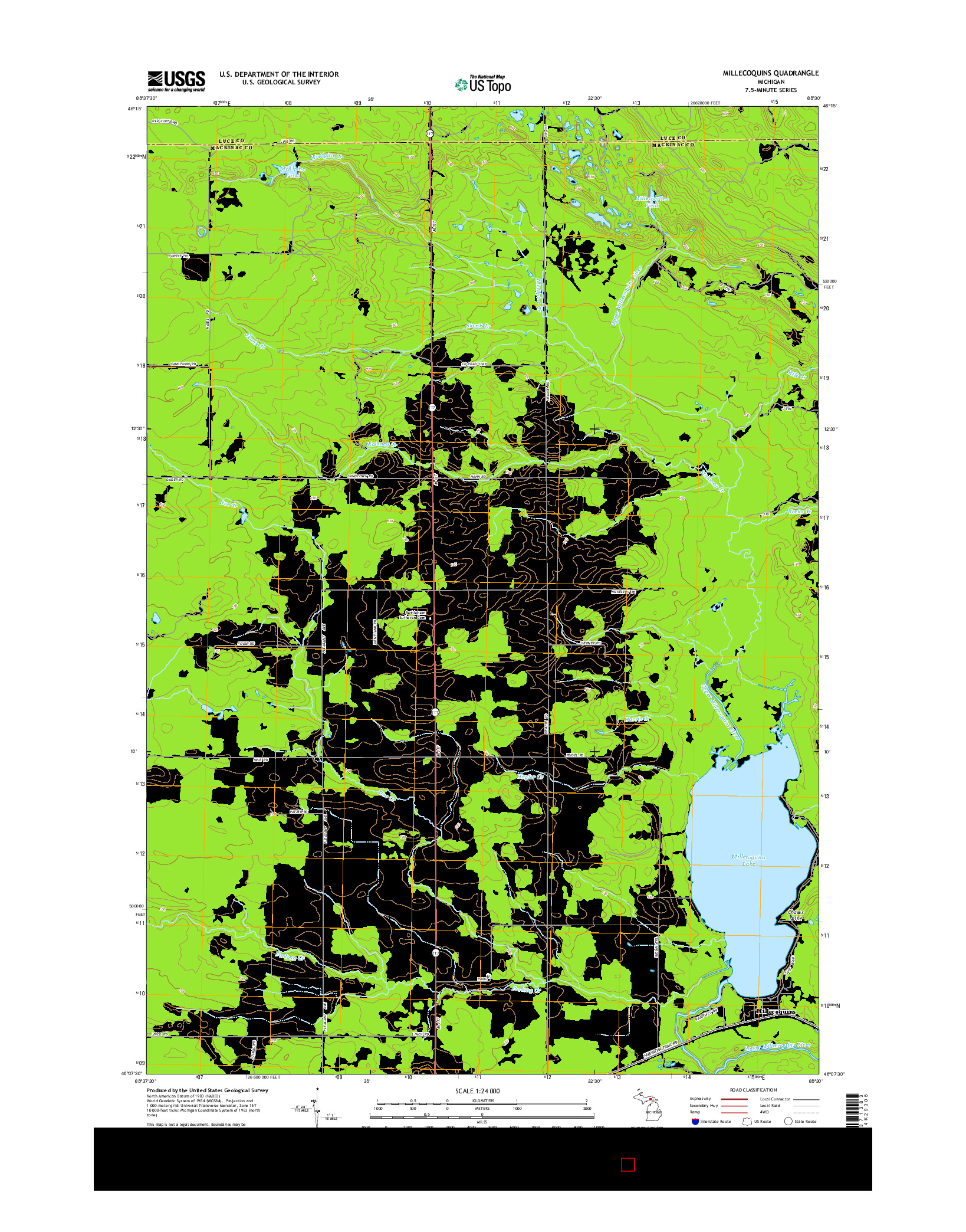 USGS US TOPO 7.5-MINUTE MAP FOR MILLECOQUINS, MI 2014