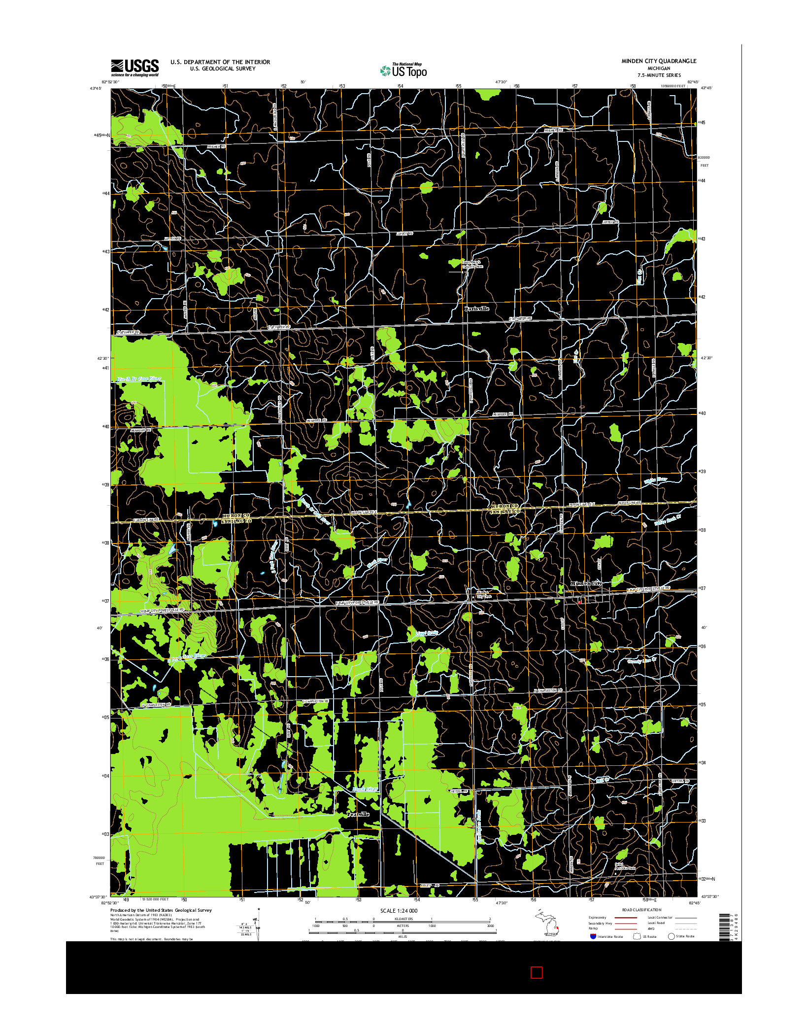 USGS US TOPO 7.5-MINUTE MAP FOR MINDEN CITY, MI 2014