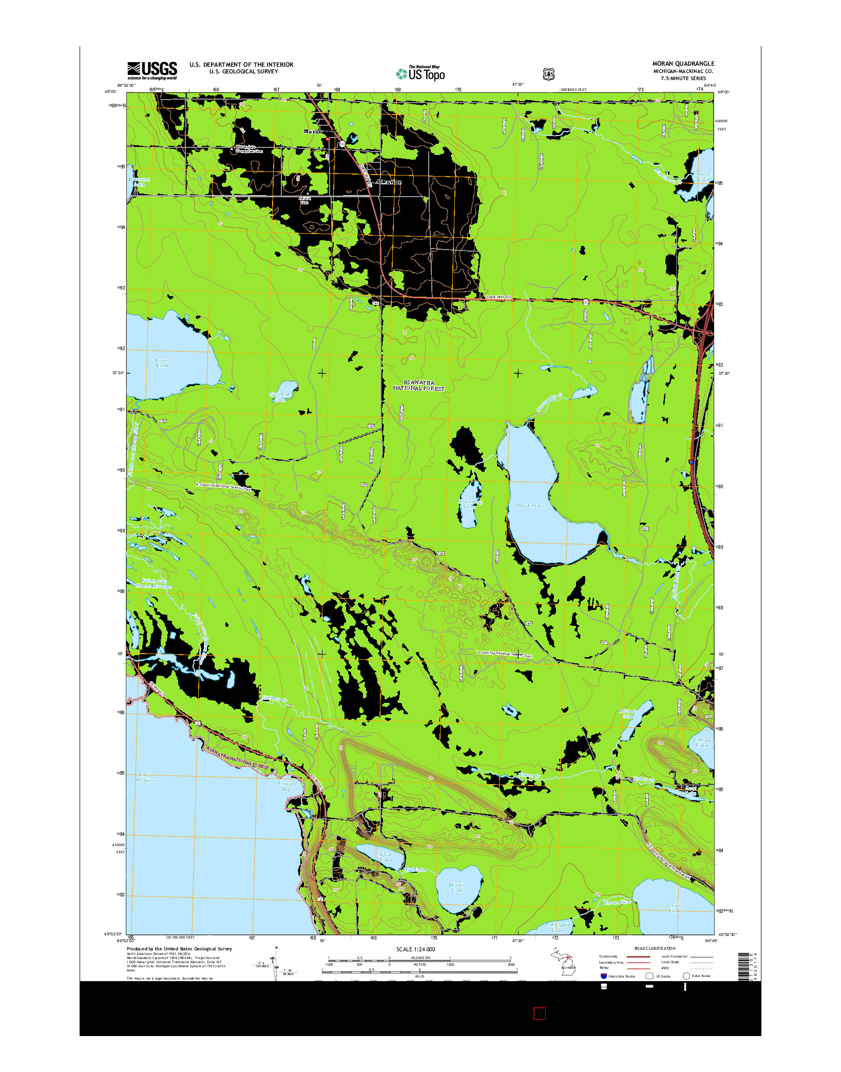 USGS US TOPO 7.5-MINUTE MAP FOR MORAN, MI 2014