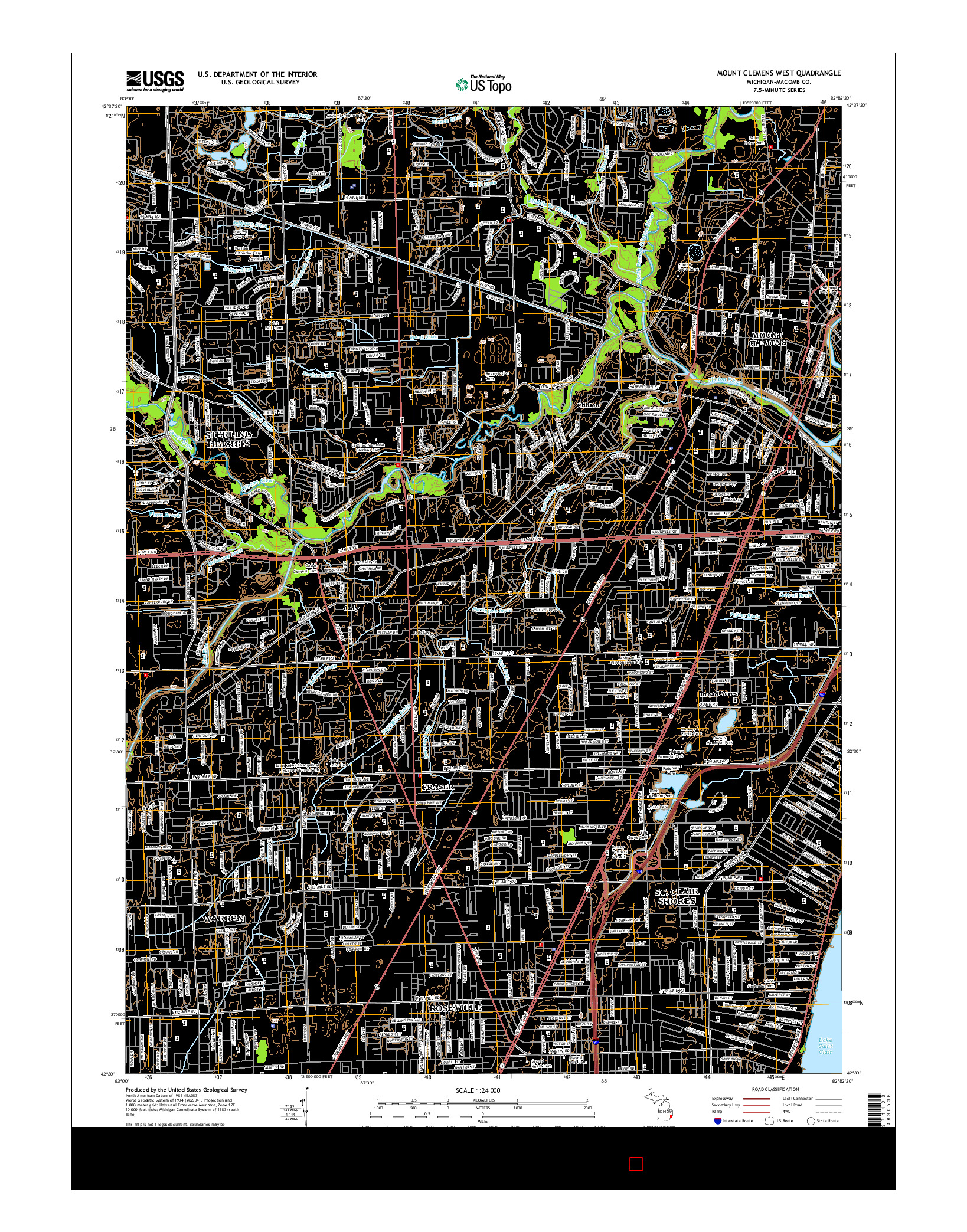 USGS US TOPO 7.5-MINUTE MAP FOR MOUNT CLEMENS WEST, MI 2014