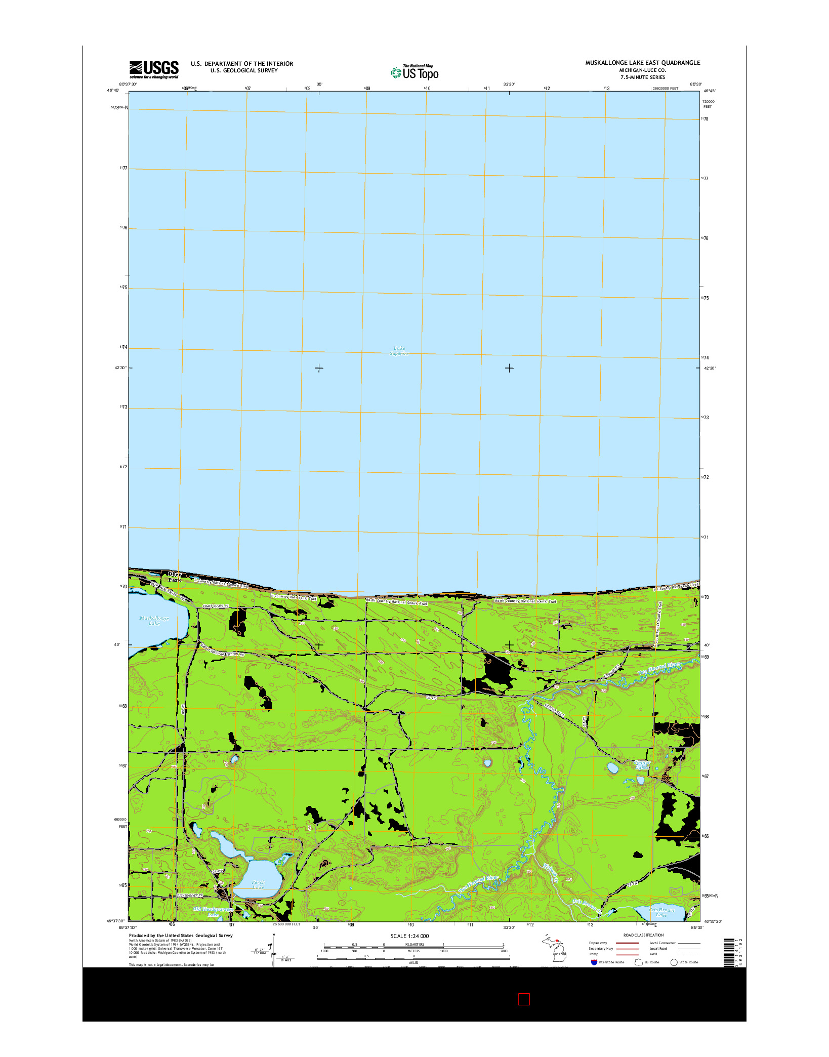 USGS US TOPO 7.5-MINUTE MAP FOR MUSKALLONGE LAKE EAST, MI 2014