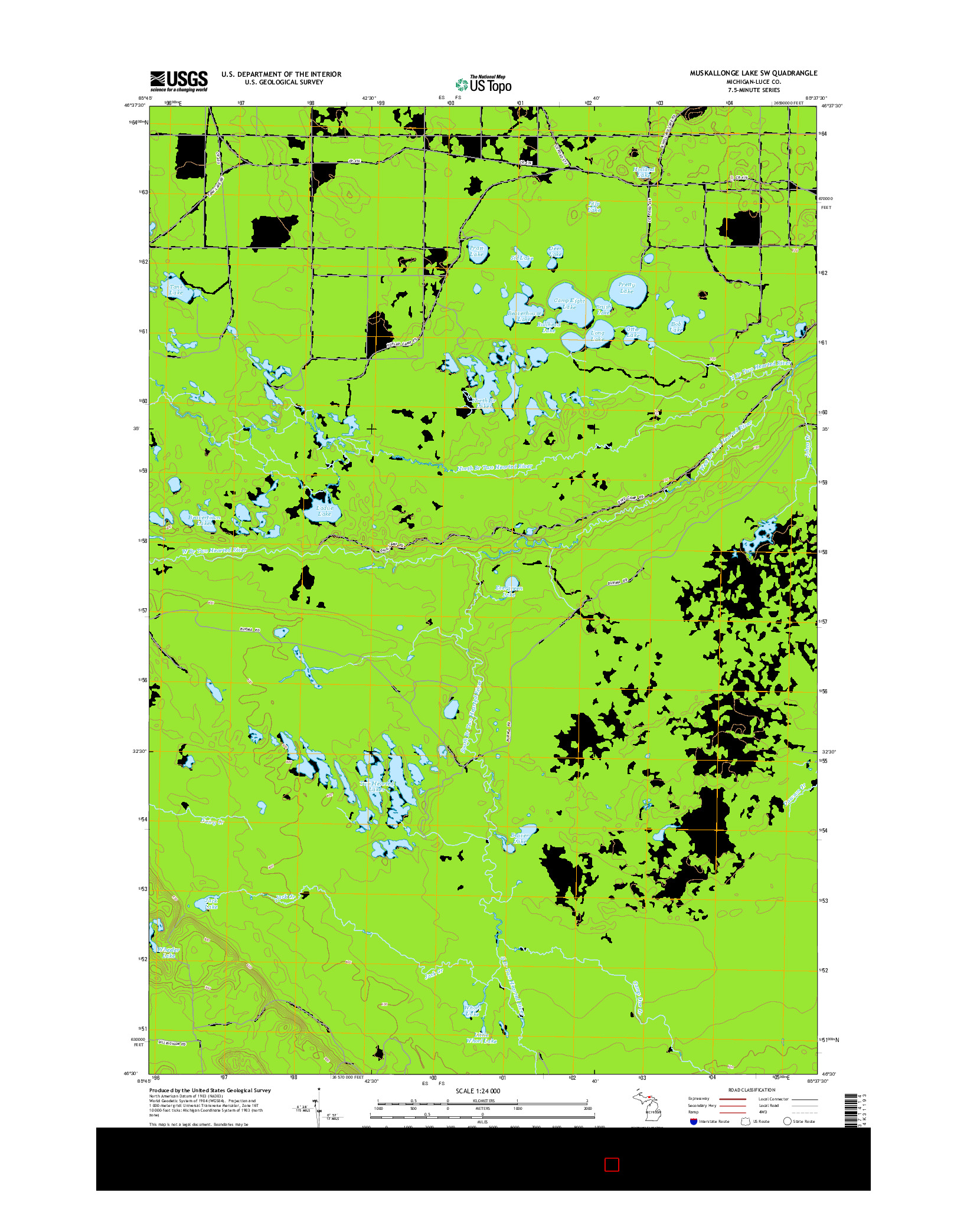 USGS US TOPO 7.5-MINUTE MAP FOR MUSKALLONGE LAKE SW, MI 2014