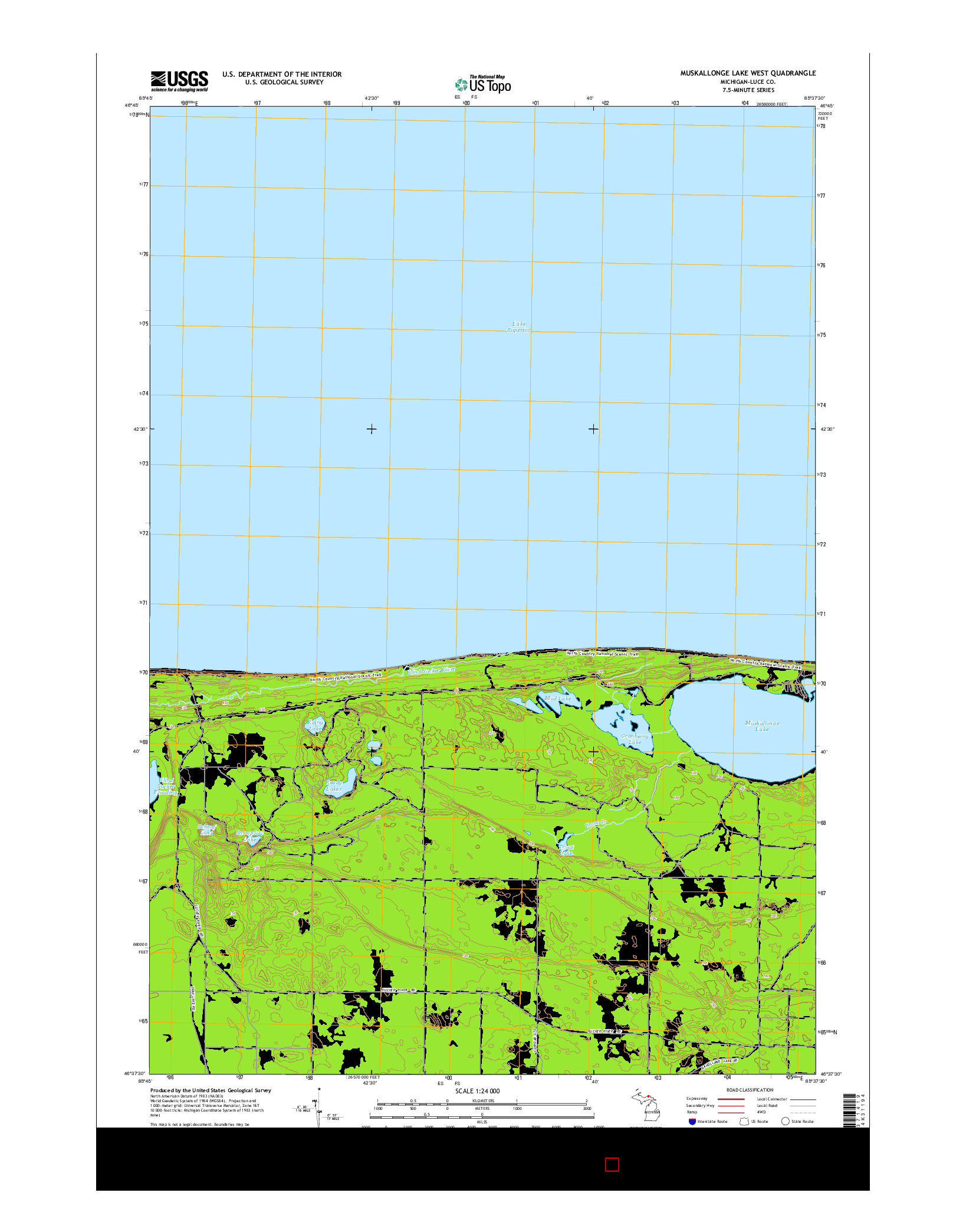 USGS US TOPO 7.5-MINUTE MAP FOR MUSKALLONGE LAKE WEST, MI 2014