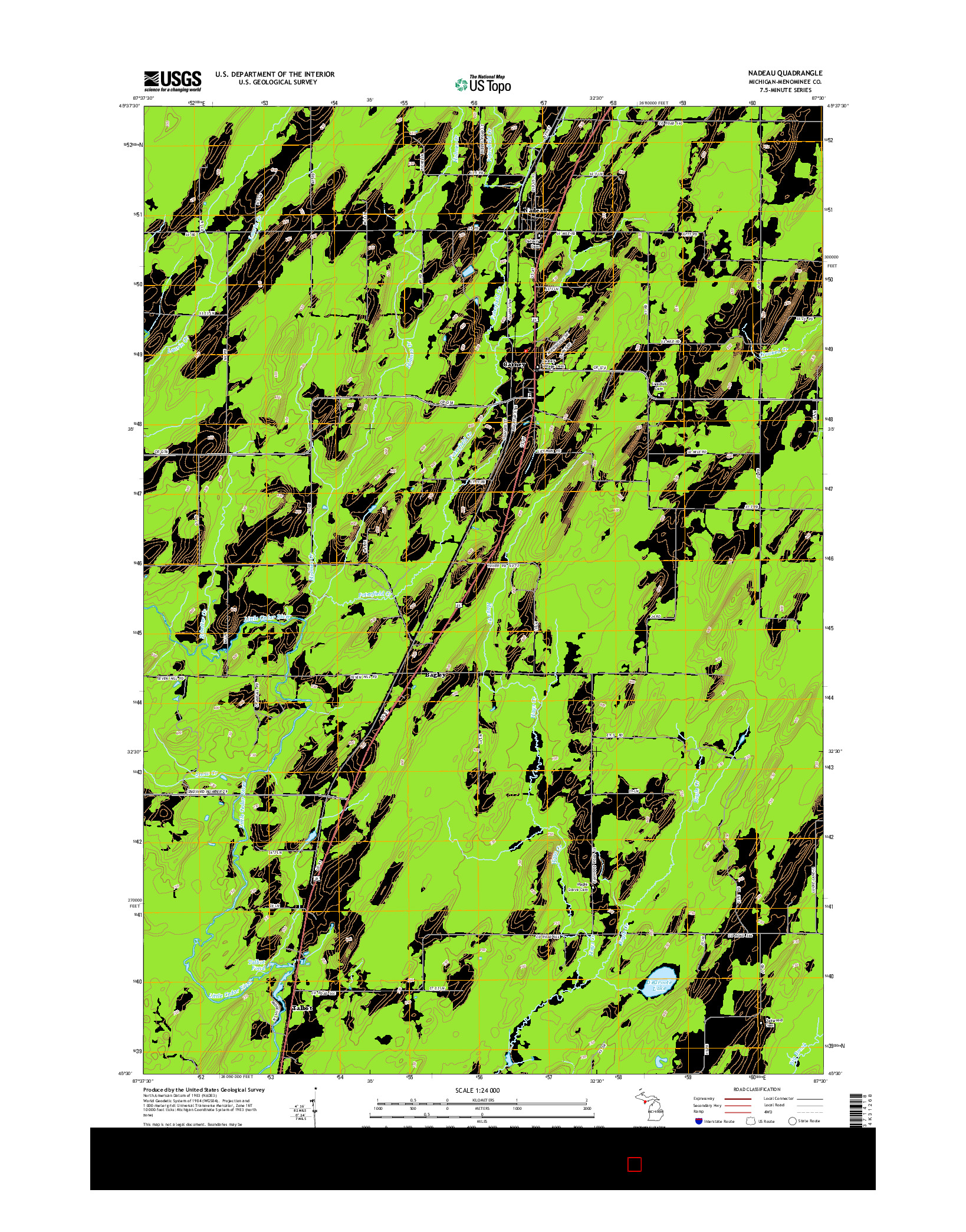 USGS US TOPO 7.5-MINUTE MAP FOR NADEAU, MI 2014