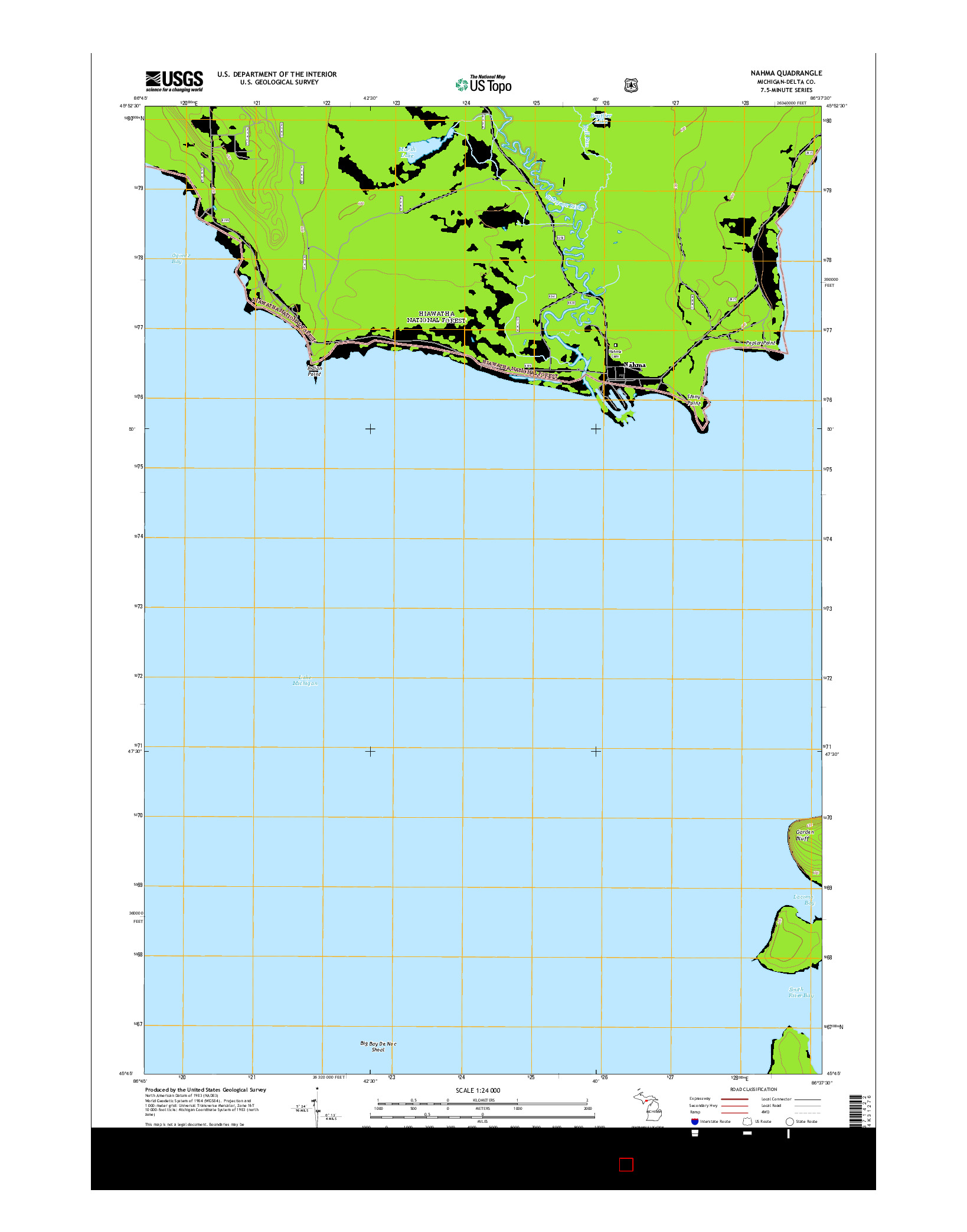 USGS US TOPO 7.5-MINUTE MAP FOR NAHMA, MI 2014