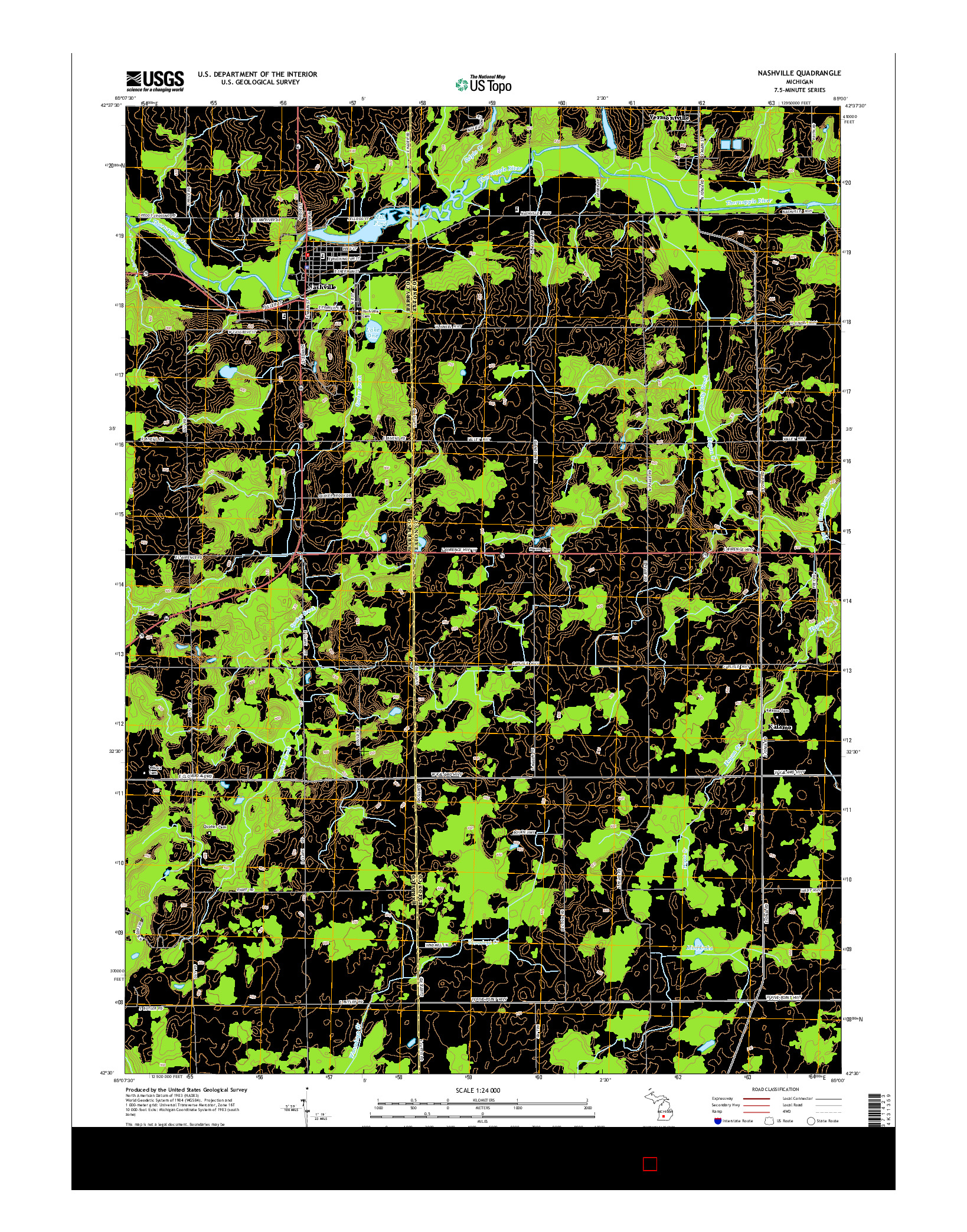 USGS US TOPO 7.5-MINUTE MAP FOR NASHVILLE, MI 2014