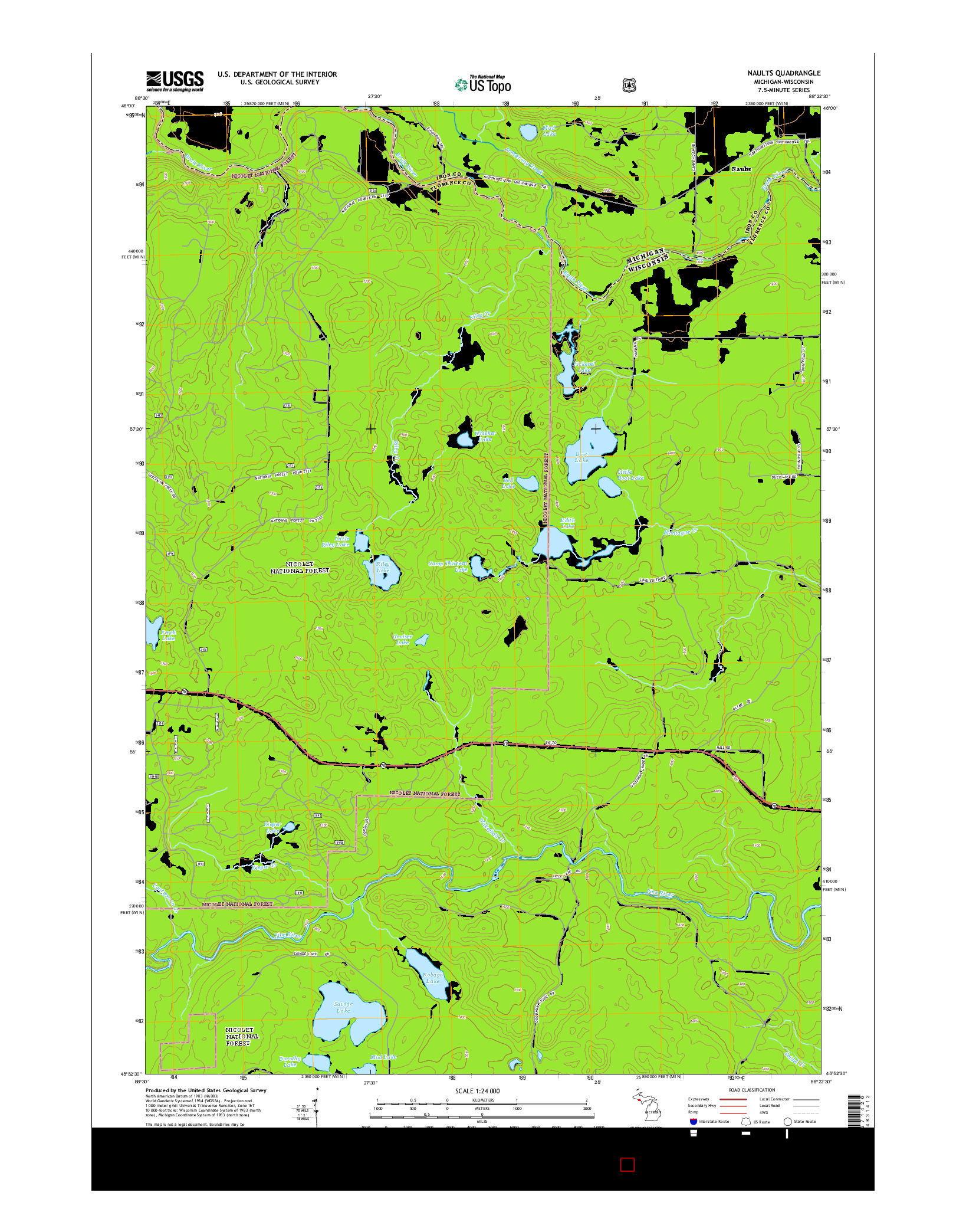 USGS US TOPO 7.5-MINUTE MAP FOR NAULTS, MI-WI 2014