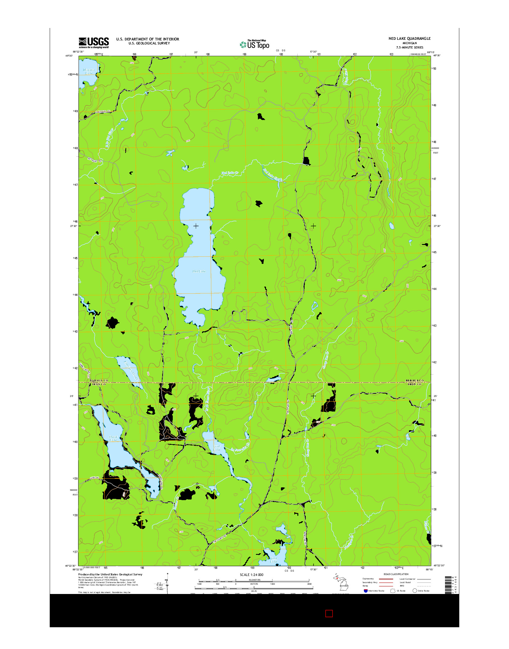 USGS US TOPO 7.5-MINUTE MAP FOR NED LAKE, MI 2014