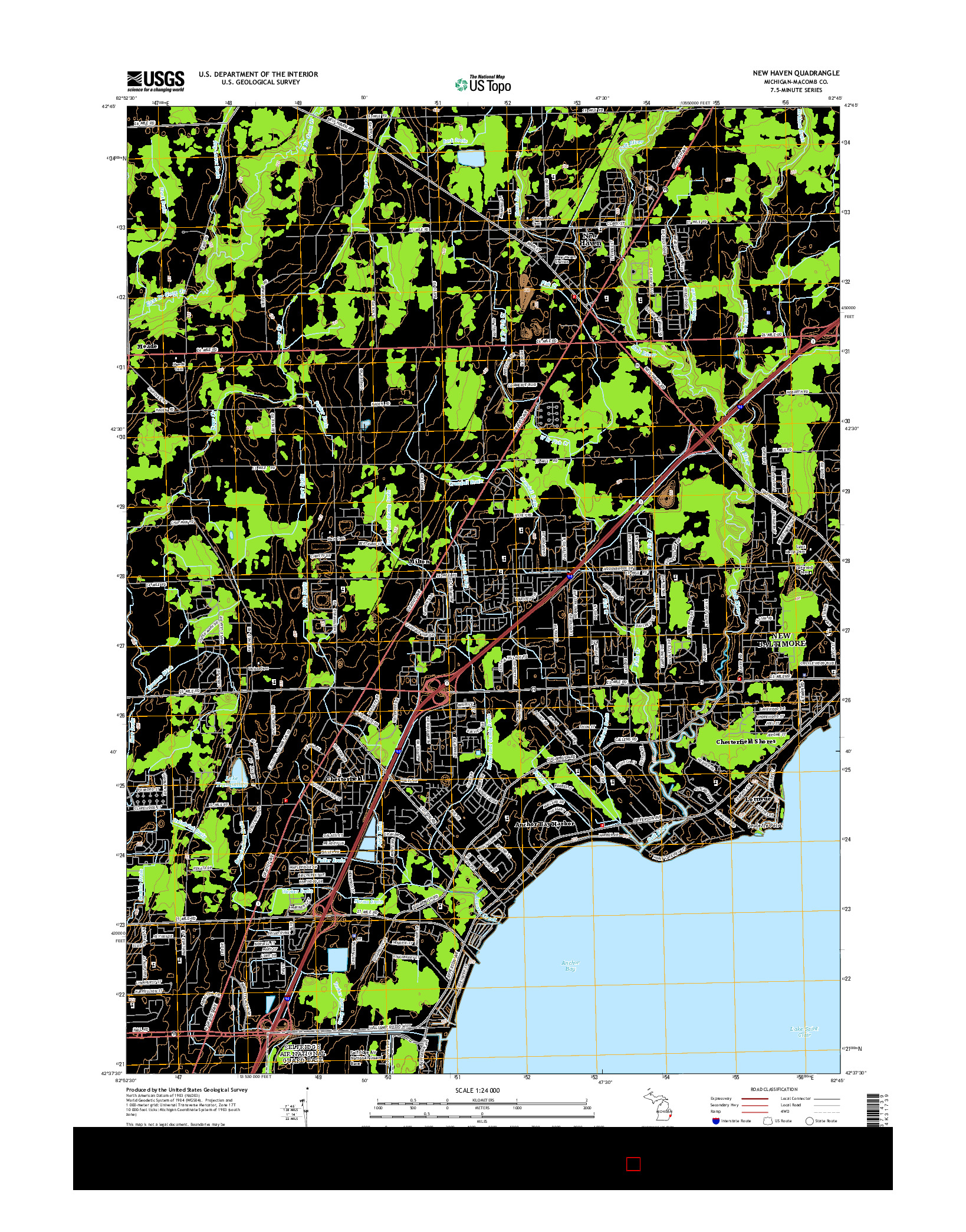 USGS US TOPO 7.5-MINUTE MAP FOR NEW HAVEN, MI 2014