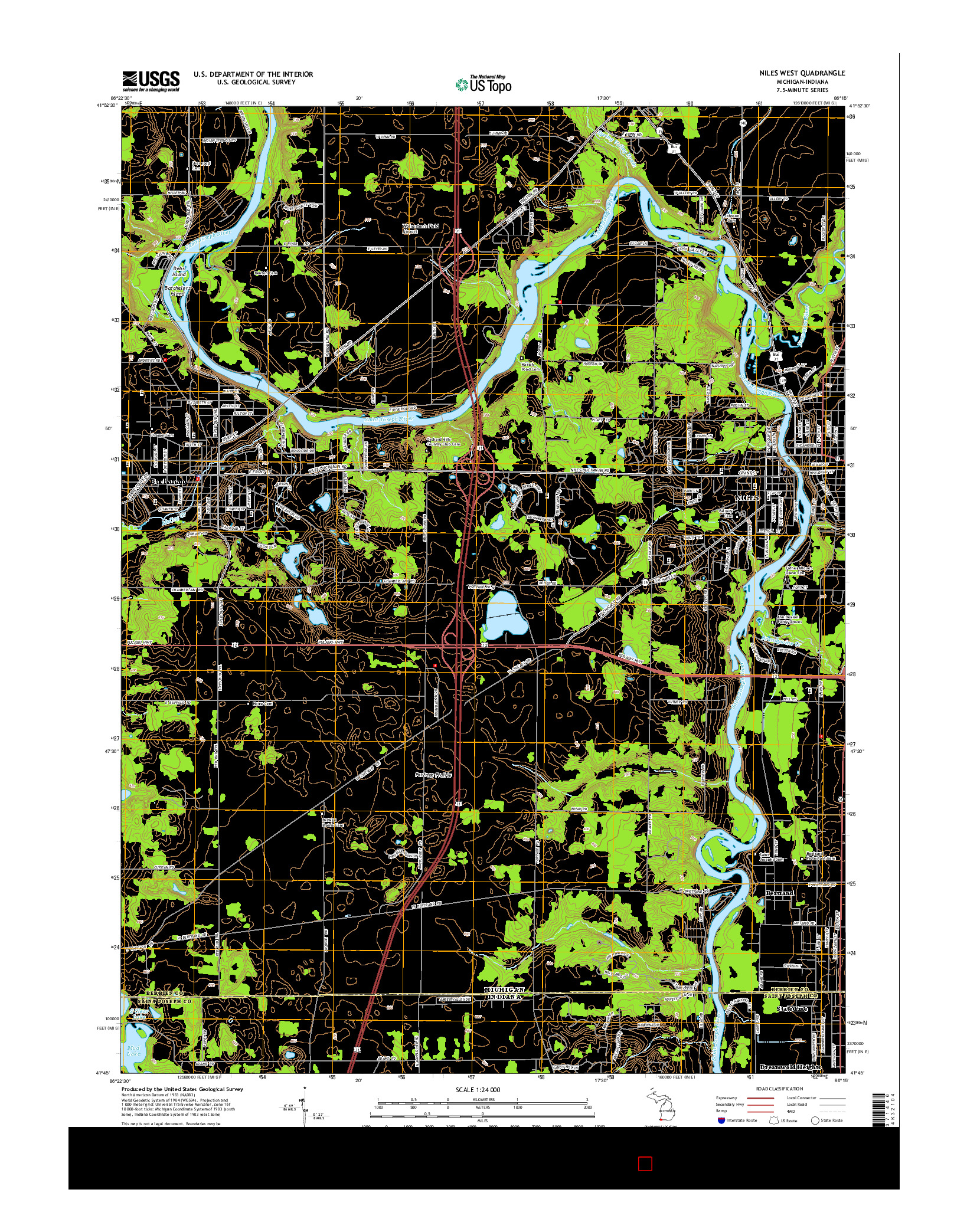 USGS US TOPO 7.5-MINUTE MAP FOR NILES WEST, MI-IN 2014