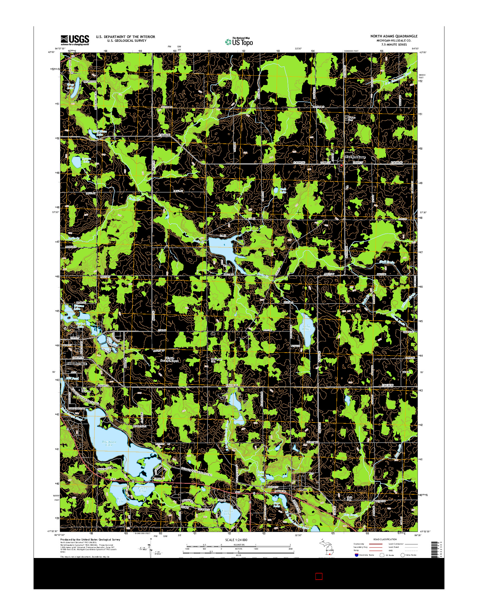 USGS US TOPO 7.5-MINUTE MAP FOR NORTH ADAMS, MI 2014