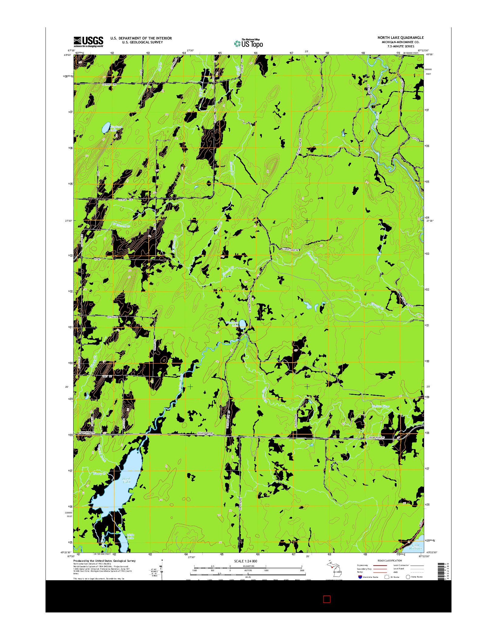 USGS US TOPO 7.5-MINUTE MAP FOR NORTH LAKE, MI 2014