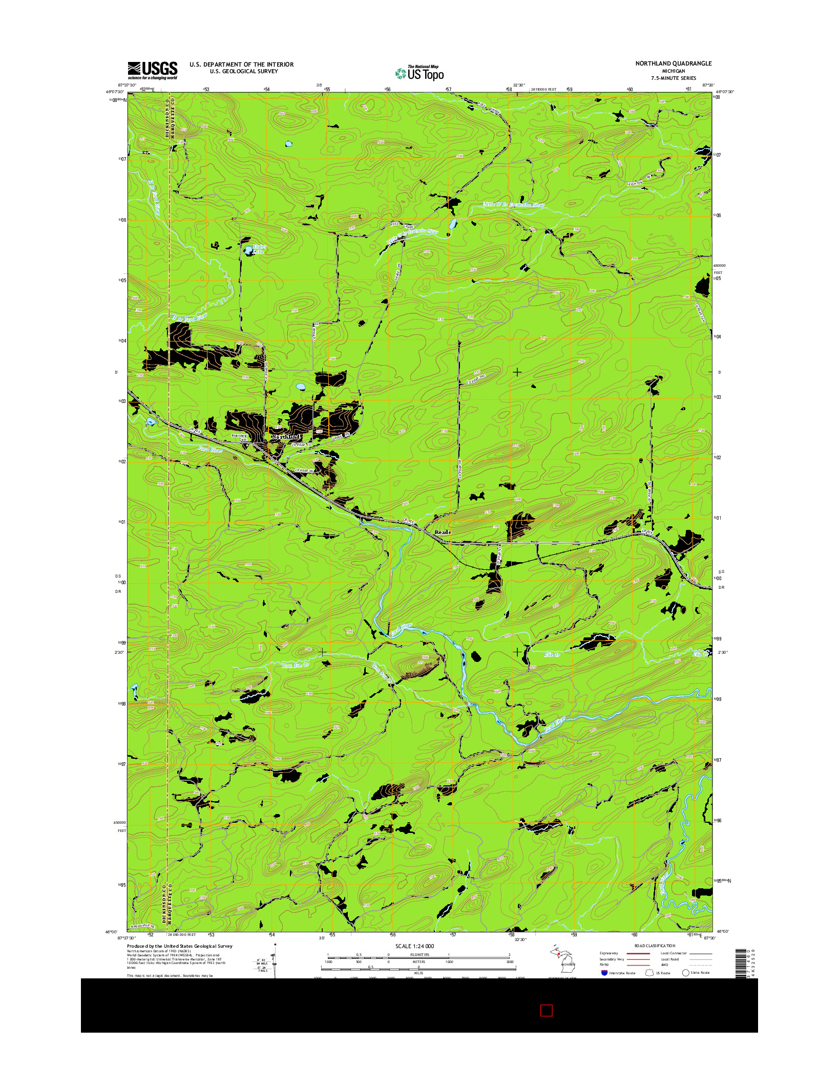 USGS US TOPO 7.5-MINUTE MAP FOR NORTHLAND, MI 2014