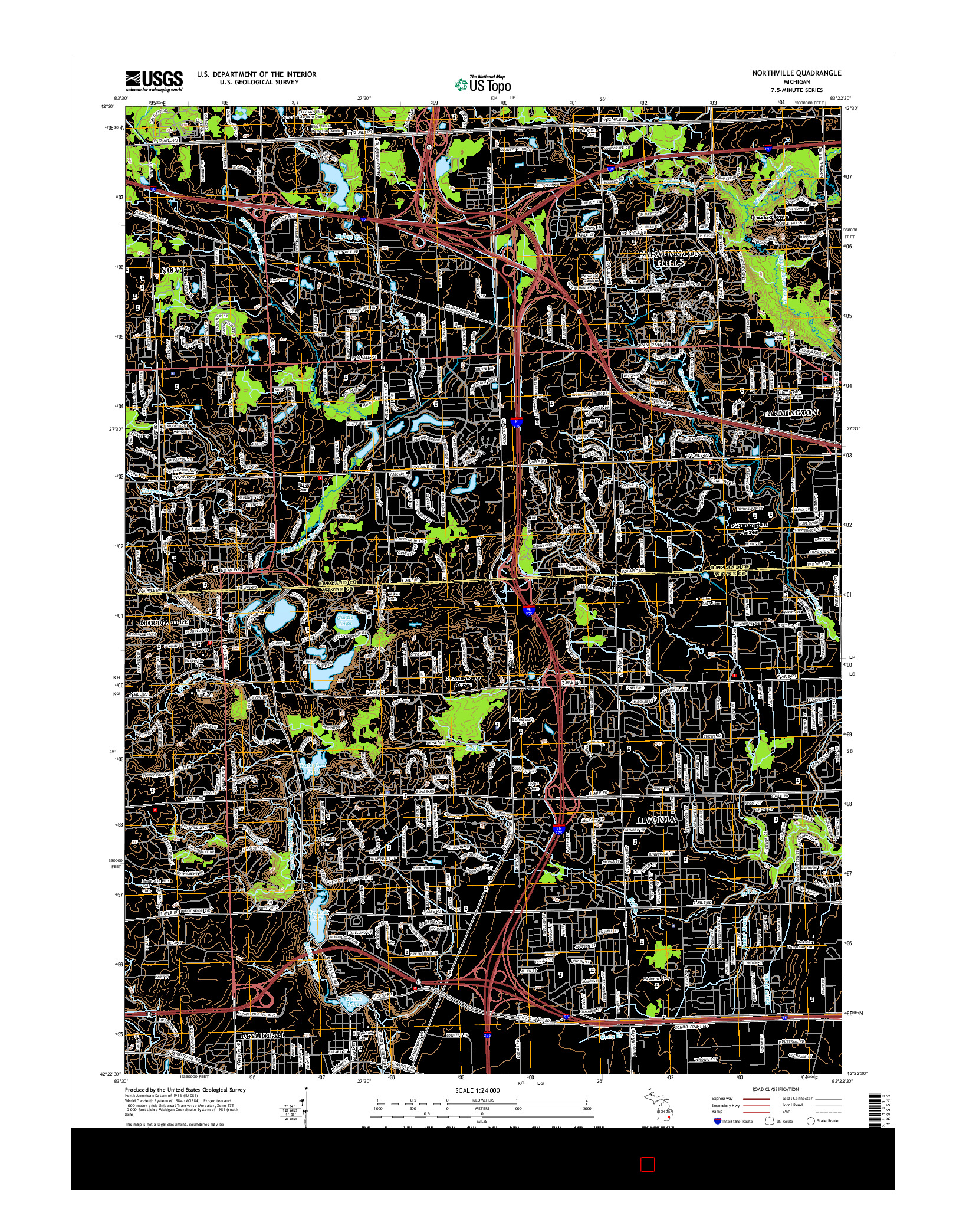 USGS US TOPO 7.5-MINUTE MAP FOR NORTHVILLE, MI 2014