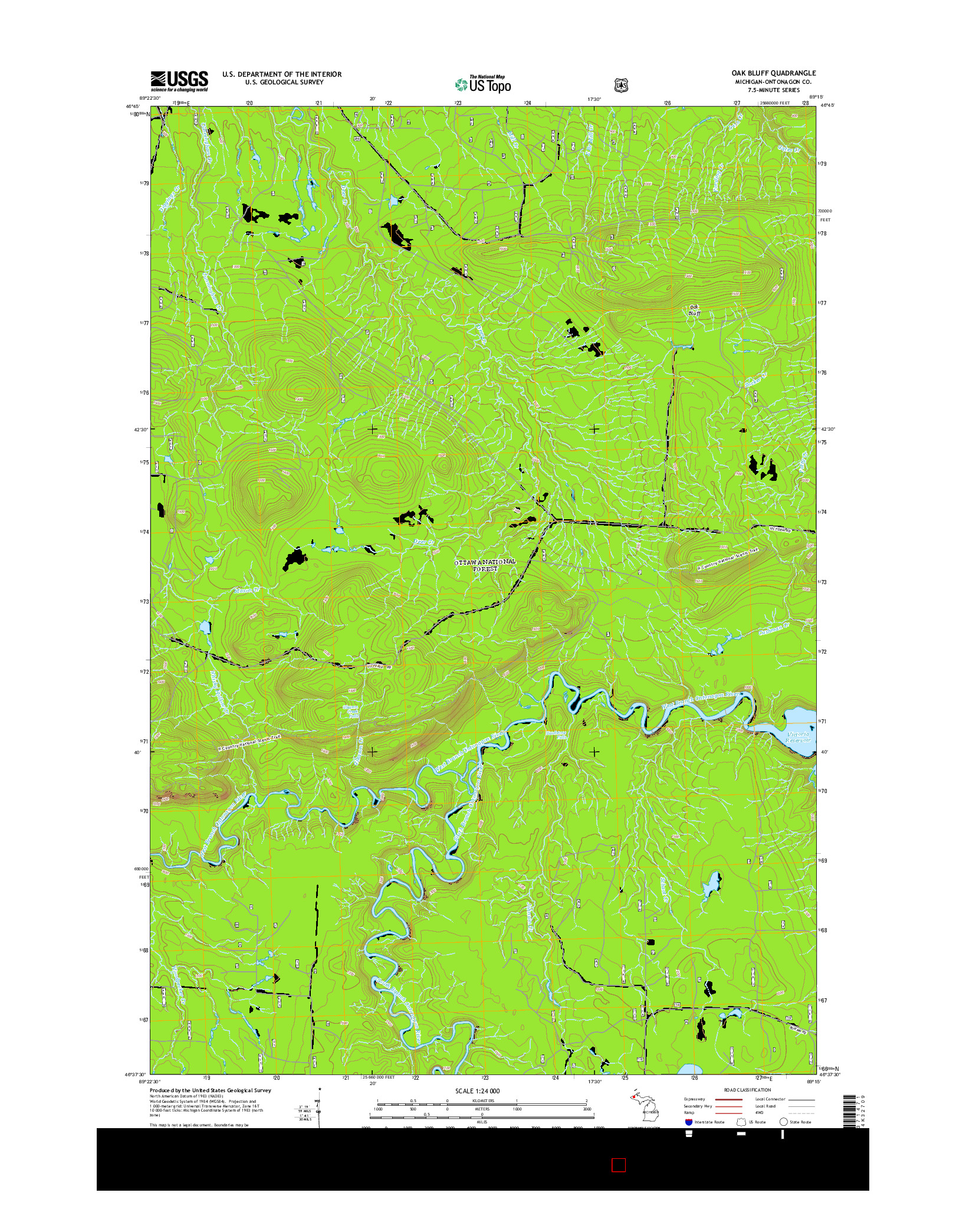 USGS US TOPO 7.5-MINUTE MAP FOR OAK BLUFF, MI 2014
