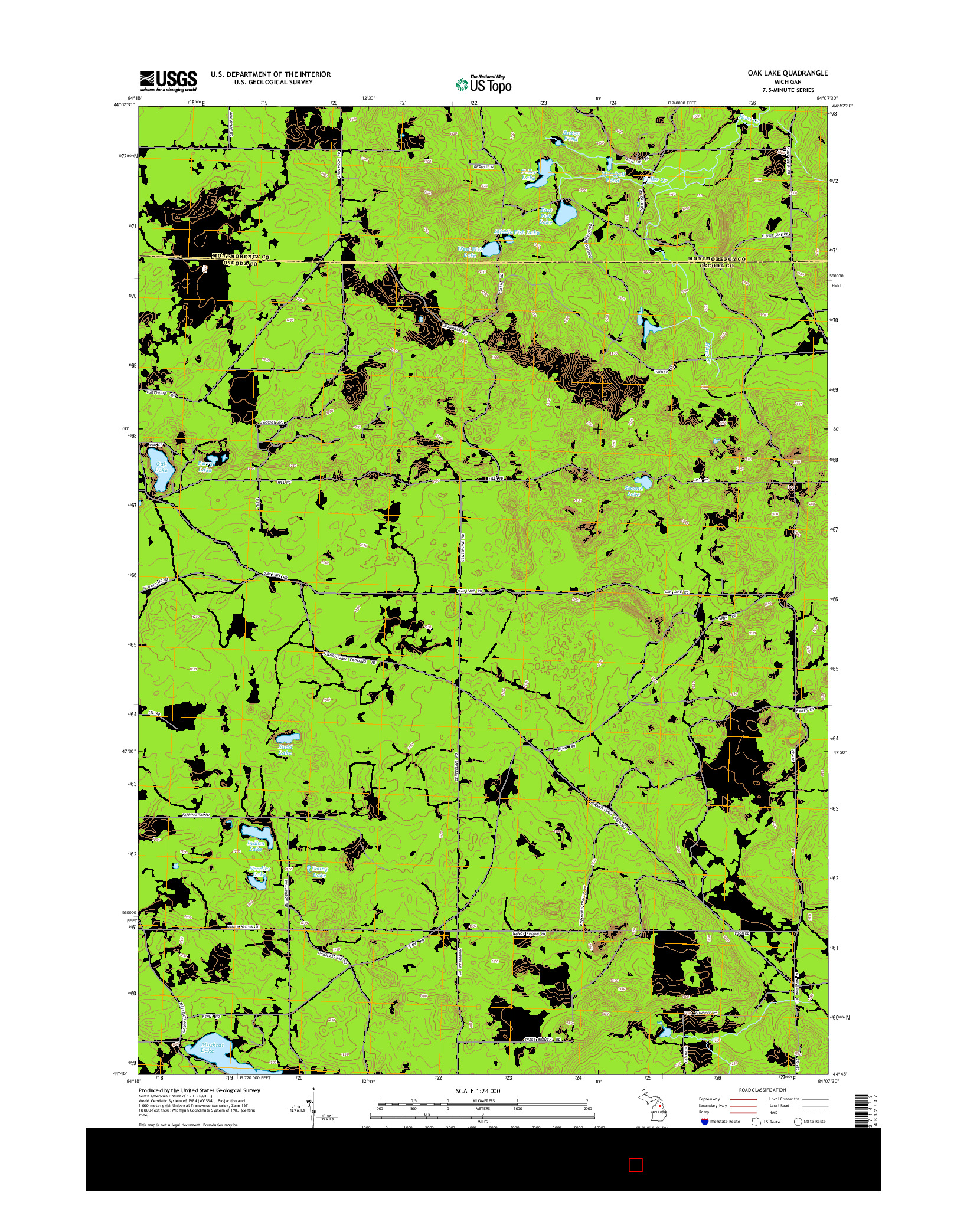 USGS US TOPO 7.5-MINUTE MAP FOR OAK LAKE, MI 2014