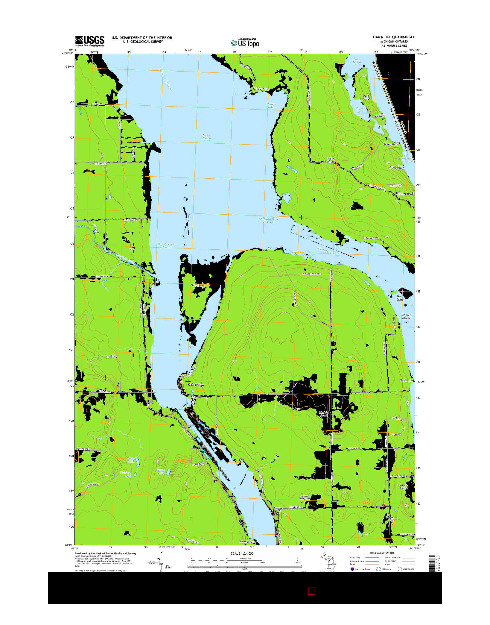 USGS US TOPO 7.5-MINUTE MAP FOR OAK RIDGE, MI-ON 2014