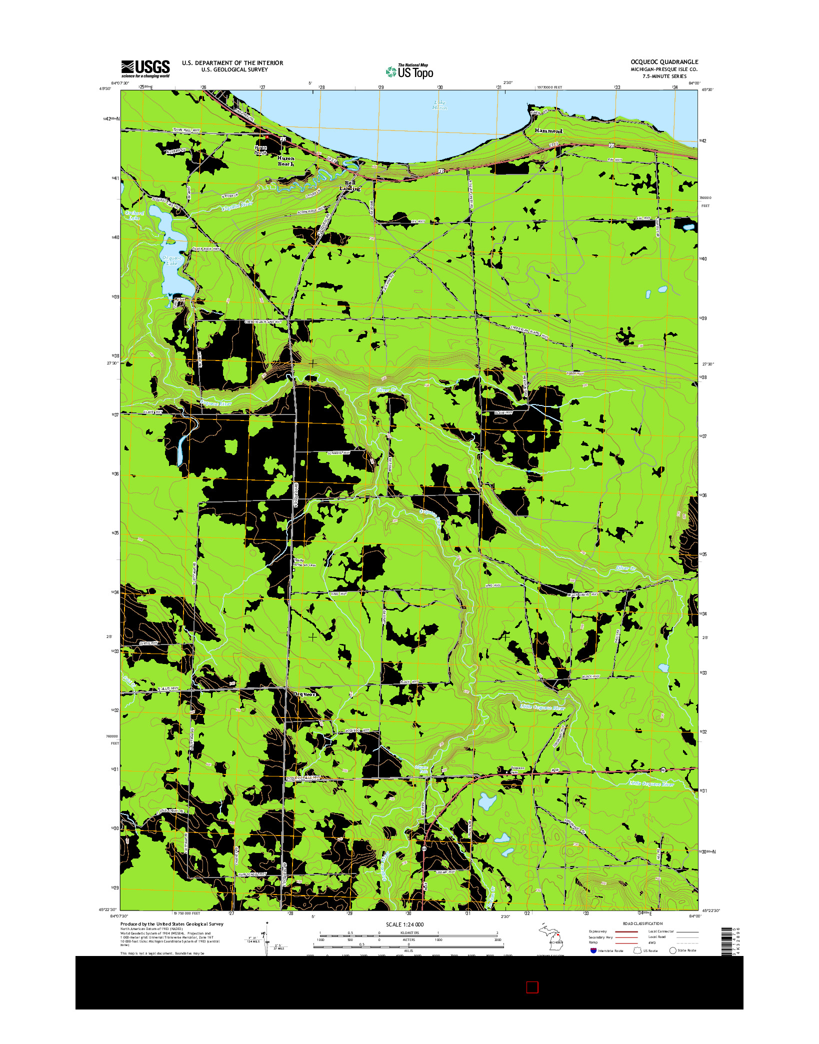 USGS US TOPO 7.5-MINUTE MAP FOR OCQUEOC, MI 2014