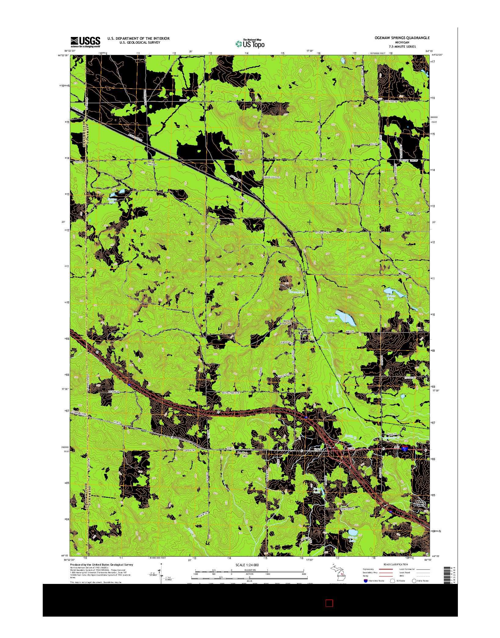 USGS US TOPO 7.5-MINUTE MAP FOR OGEMAW SPRINGS, MI 2014