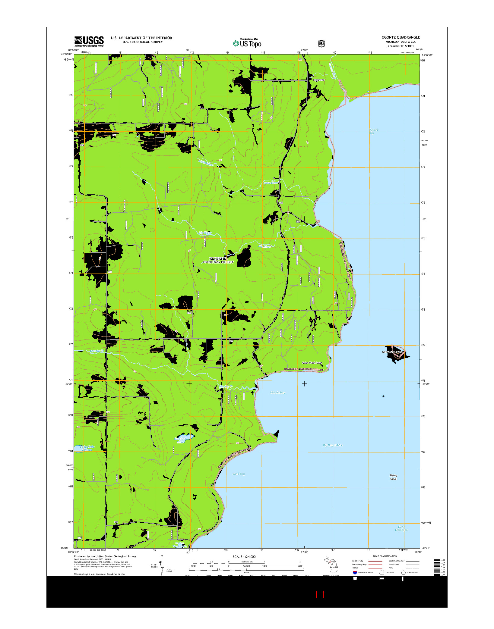 USGS US TOPO 7.5-MINUTE MAP FOR OGONTZ, MI 2014