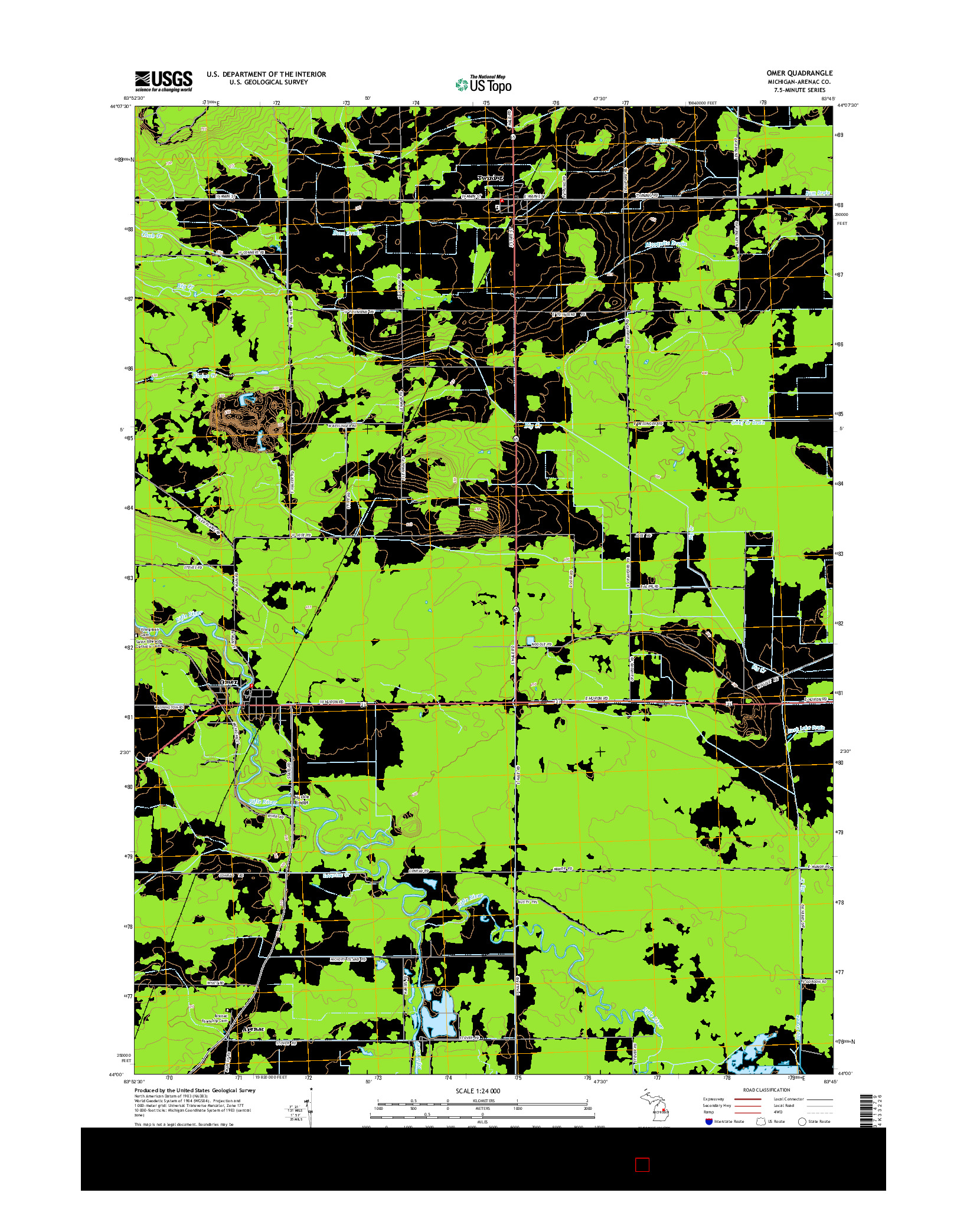 USGS US TOPO 7.5-MINUTE MAP FOR OMER, MI 2014