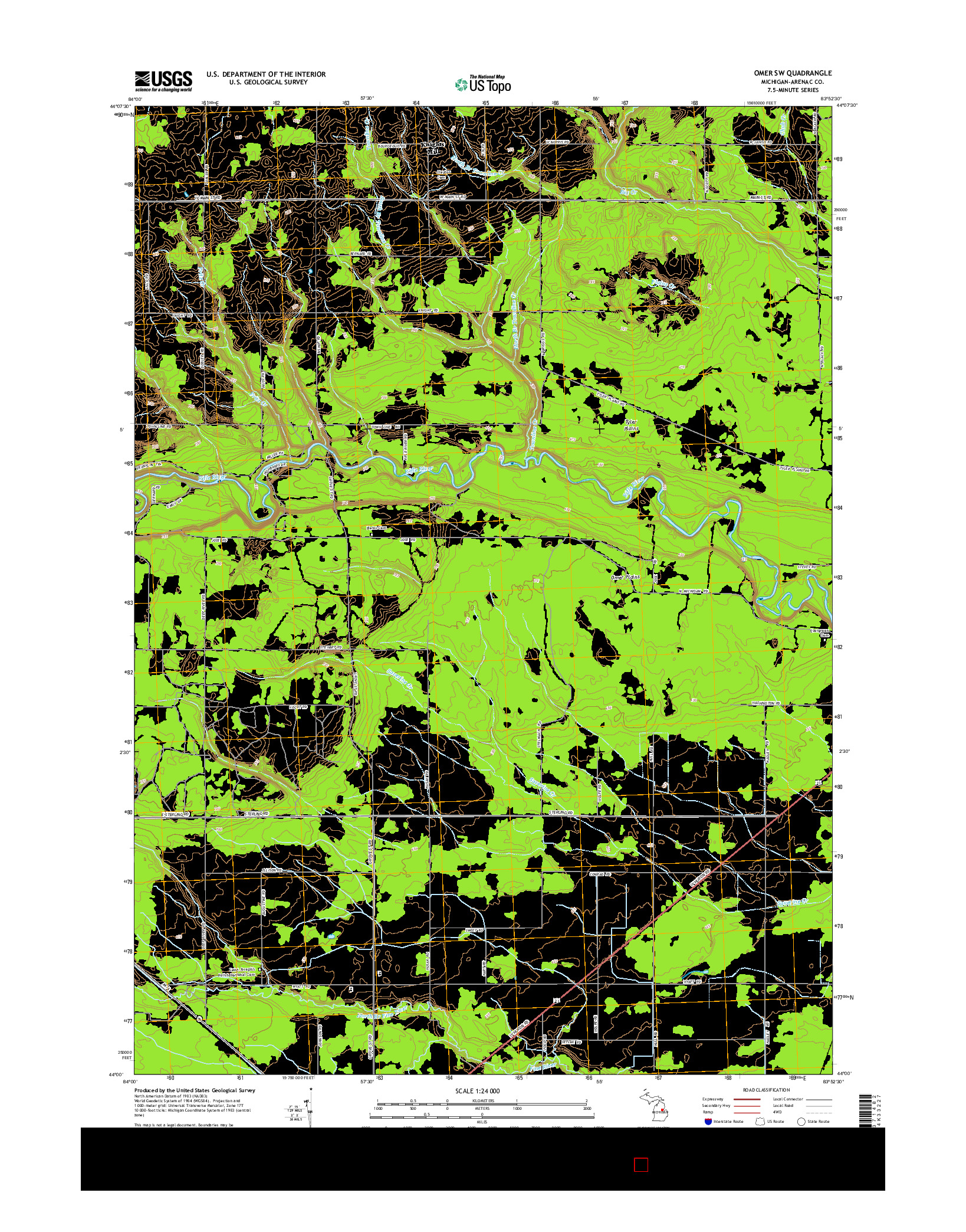 USGS US TOPO 7.5-MINUTE MAP FOR OMER SW, MI 2014