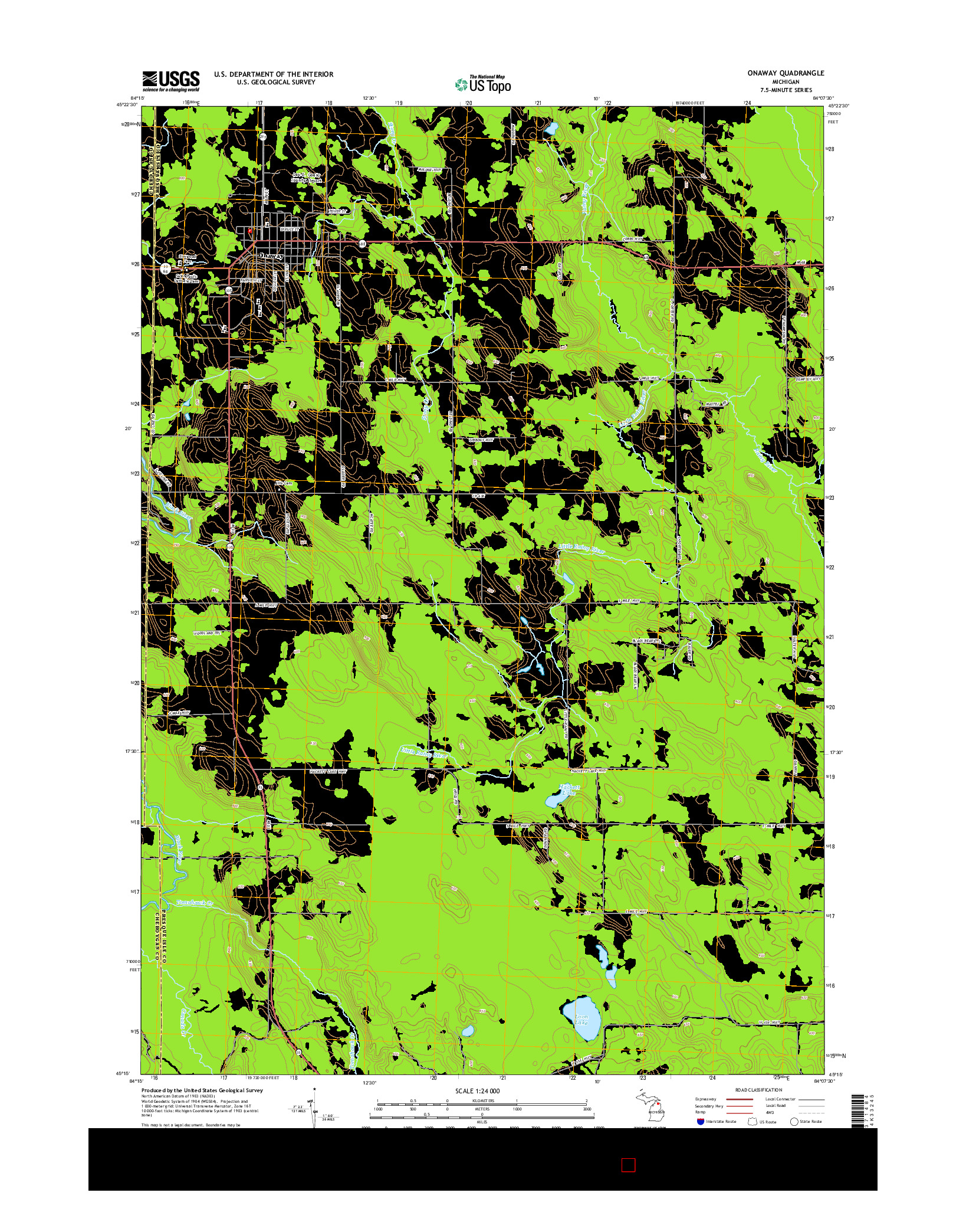 USGS US TOPO 7.5-MINUTE MAP FOR ONAWAY, MI 2014