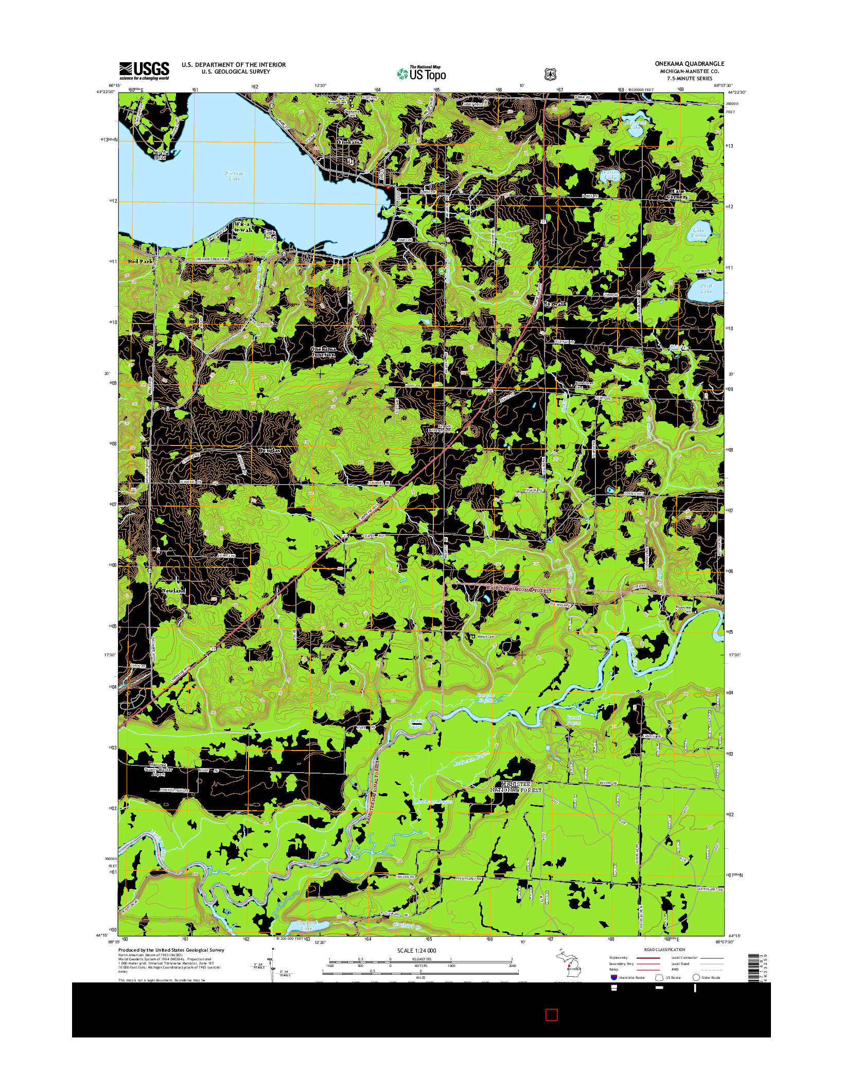 USGS US TOPO 7.5-MINUTE MAP FOR ONEKAMA, MI 2014