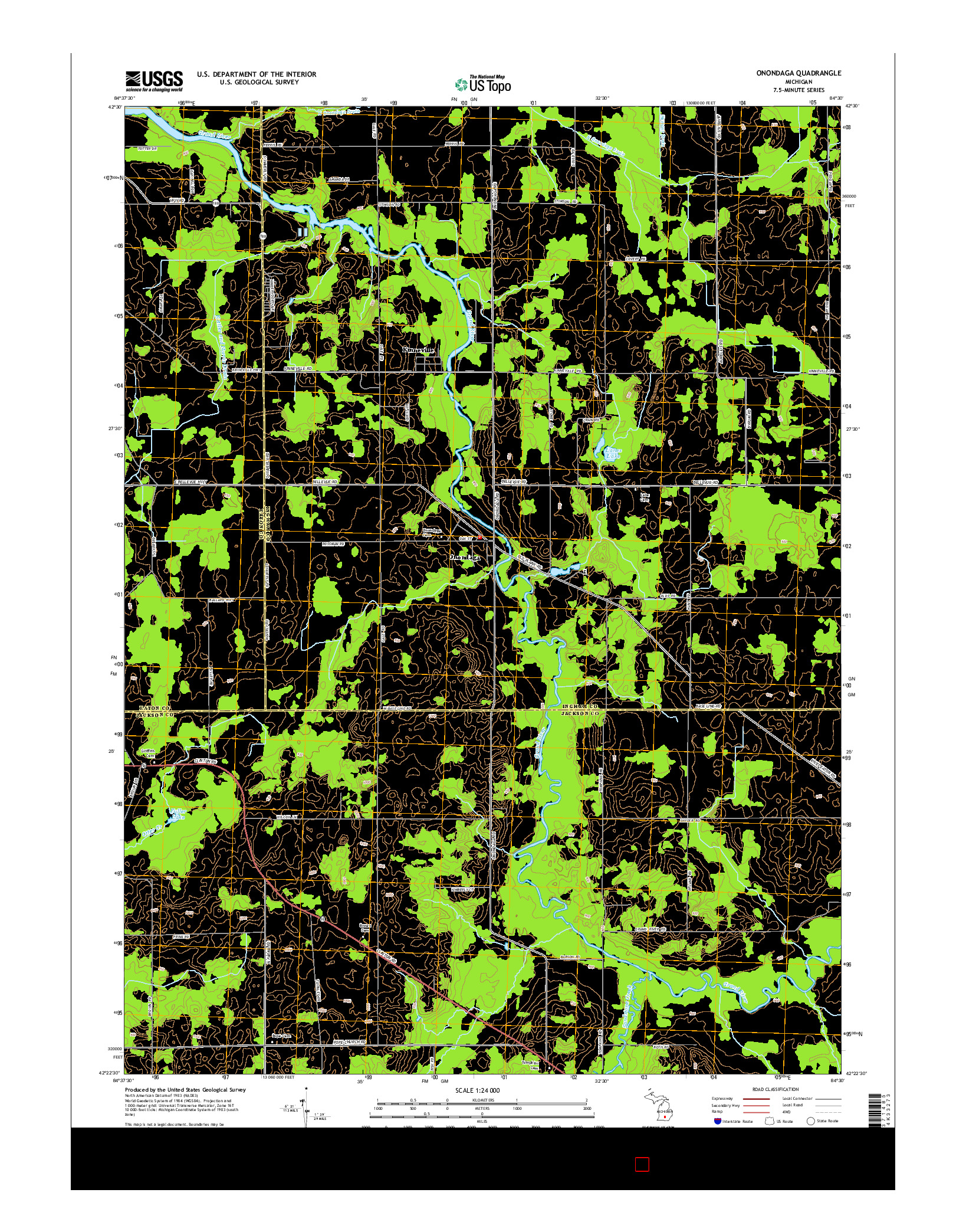 USGS US TOPO 7.5-MINUTE MAP FOR ONONDAGA, MI 2014