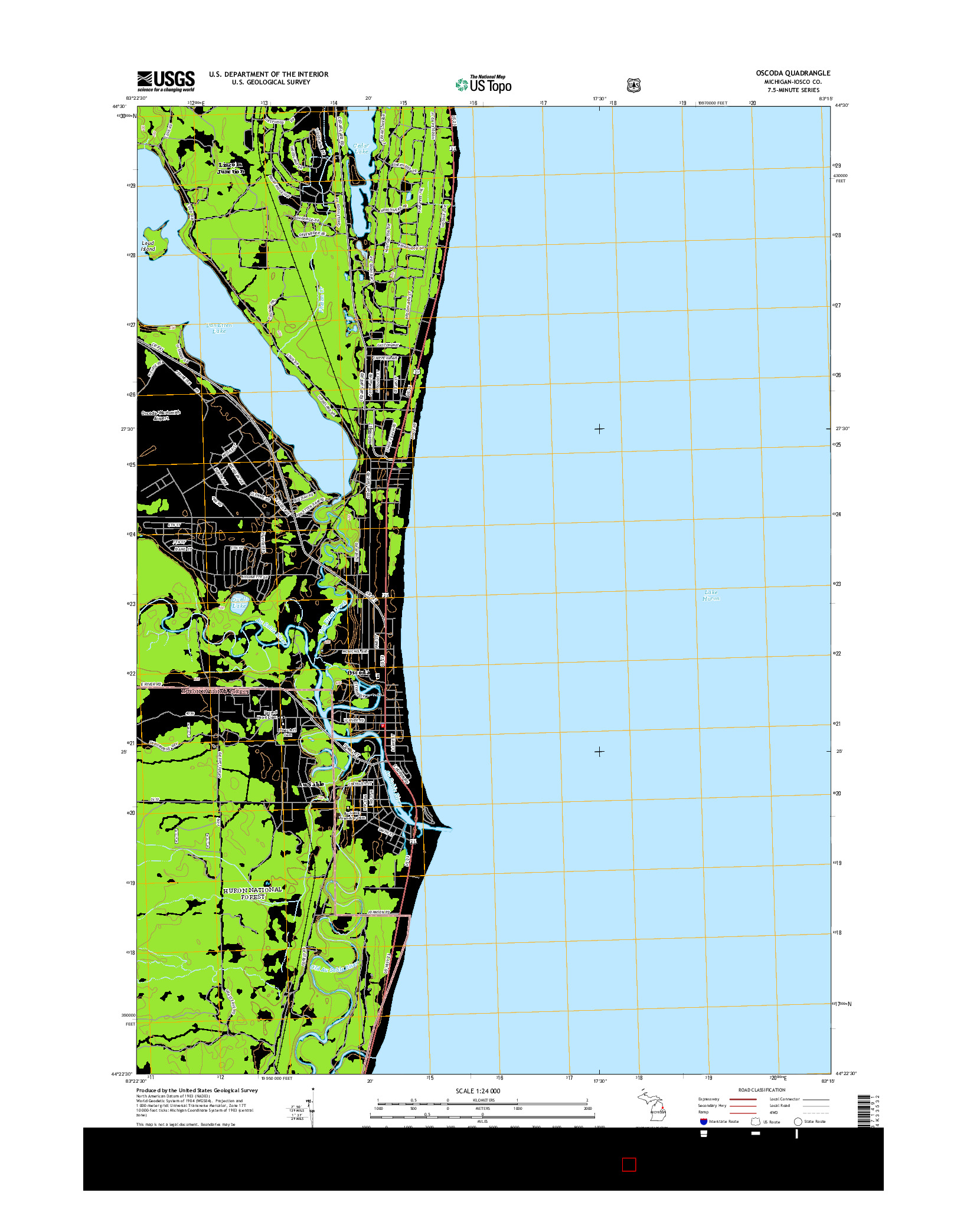 USGS US TOPO 7.5-MINUTE MAP FOR OSCODA, MI 2014