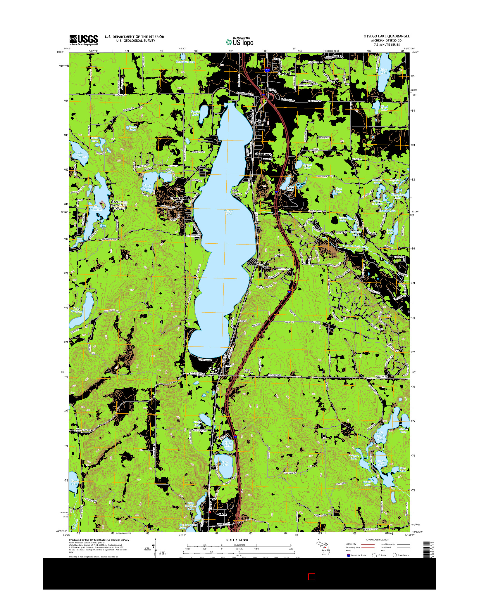 USGS US TOPO 7.5-MINUTE MAP FOR OTSEGO LAKE, MI 2014