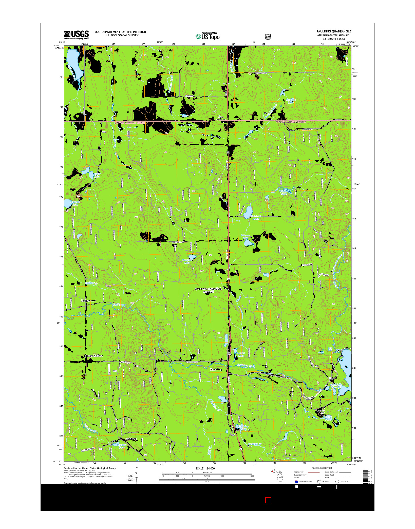 USGS US TOPO 7.5-MINUTE MAP FOR PAULDING, MI 2014