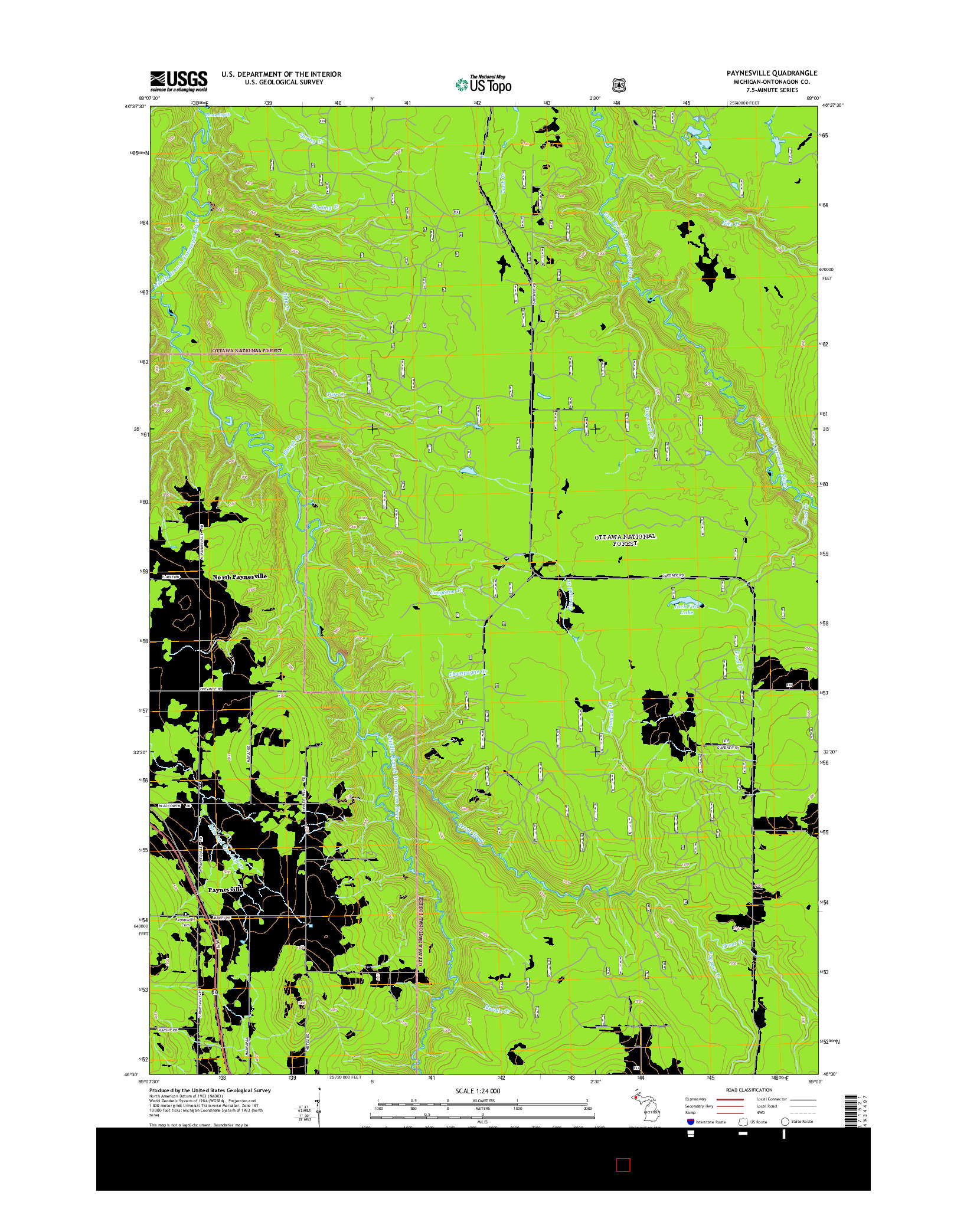 USGS US TOPO 7.5-MINUTE MAP FOR PAYNESVILLE, MI 2014