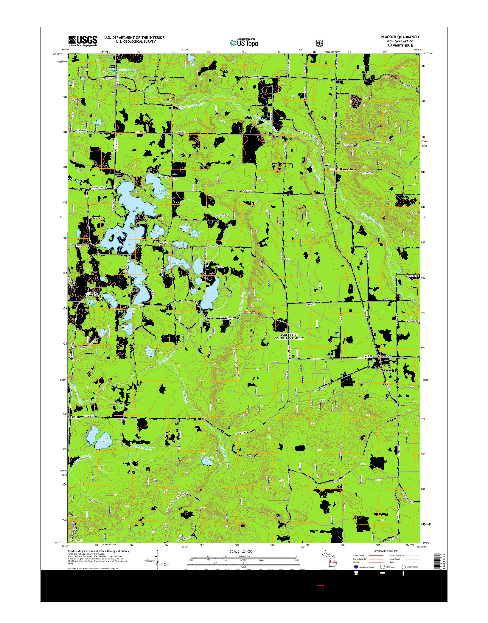 USGS US TOPO 7.5-MINUTE MAP FOR PEACOCK, MI 2014