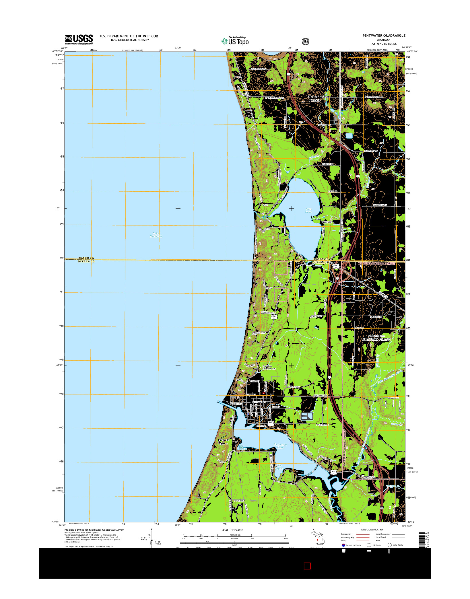 USGS US TOPO 7.5-MINUTE MAP FOR PENTWATER, MI 2014