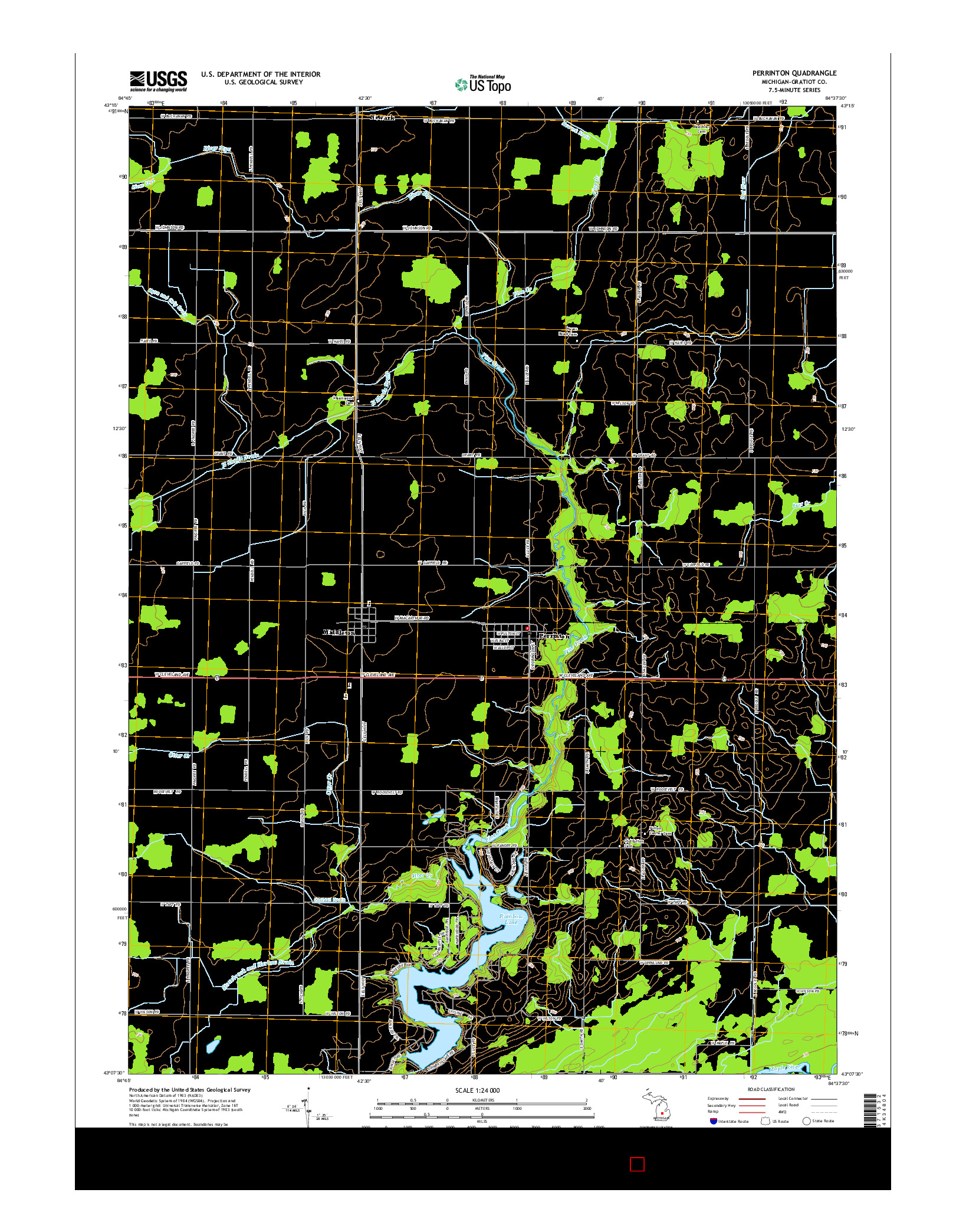 USGS US TOPO 7.5-MINUTE MAP FOR PERRINTON, MI 2014
