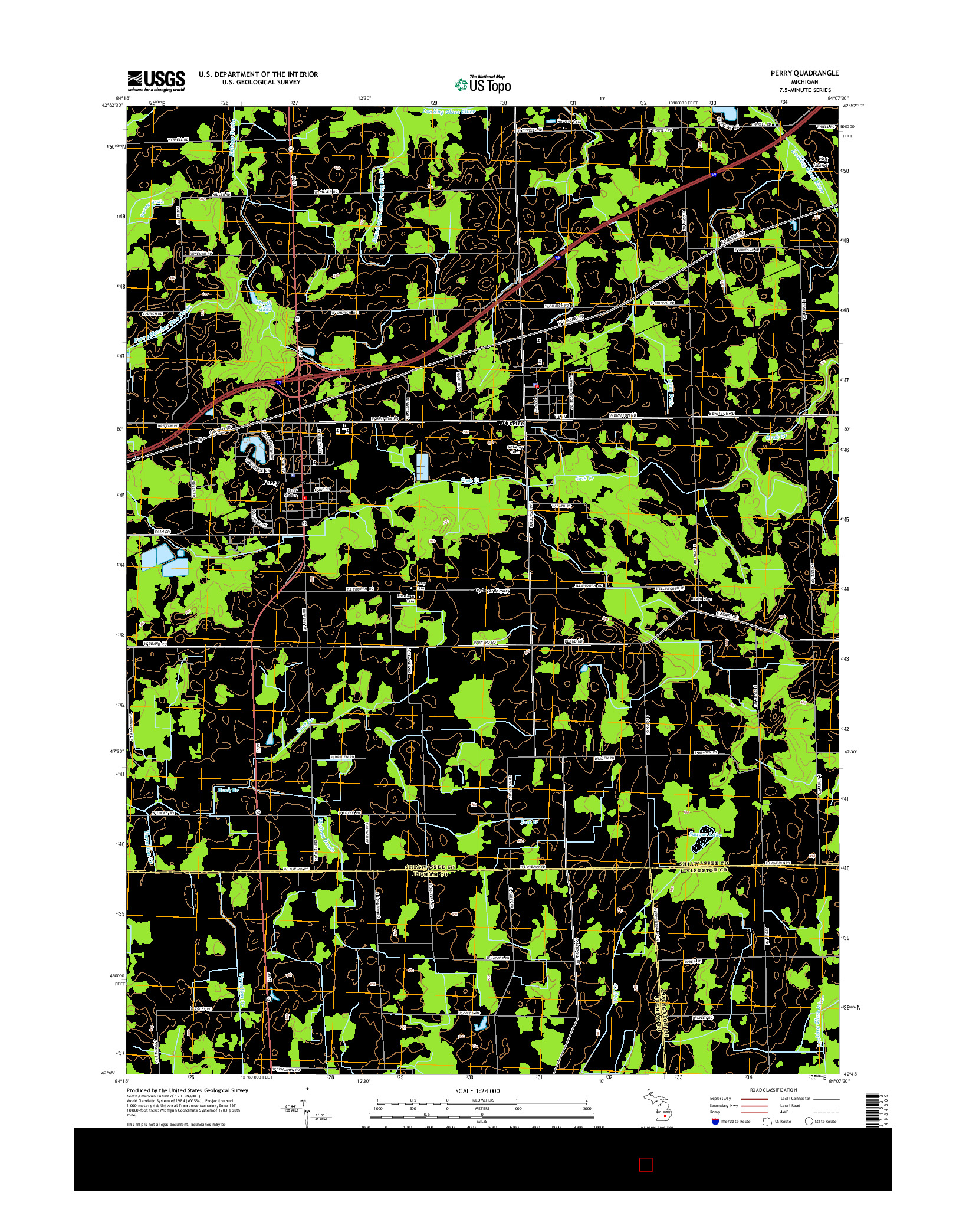 USGS US TOPO 7.5-MINUTE MAP FOR PERRY, MI 2014