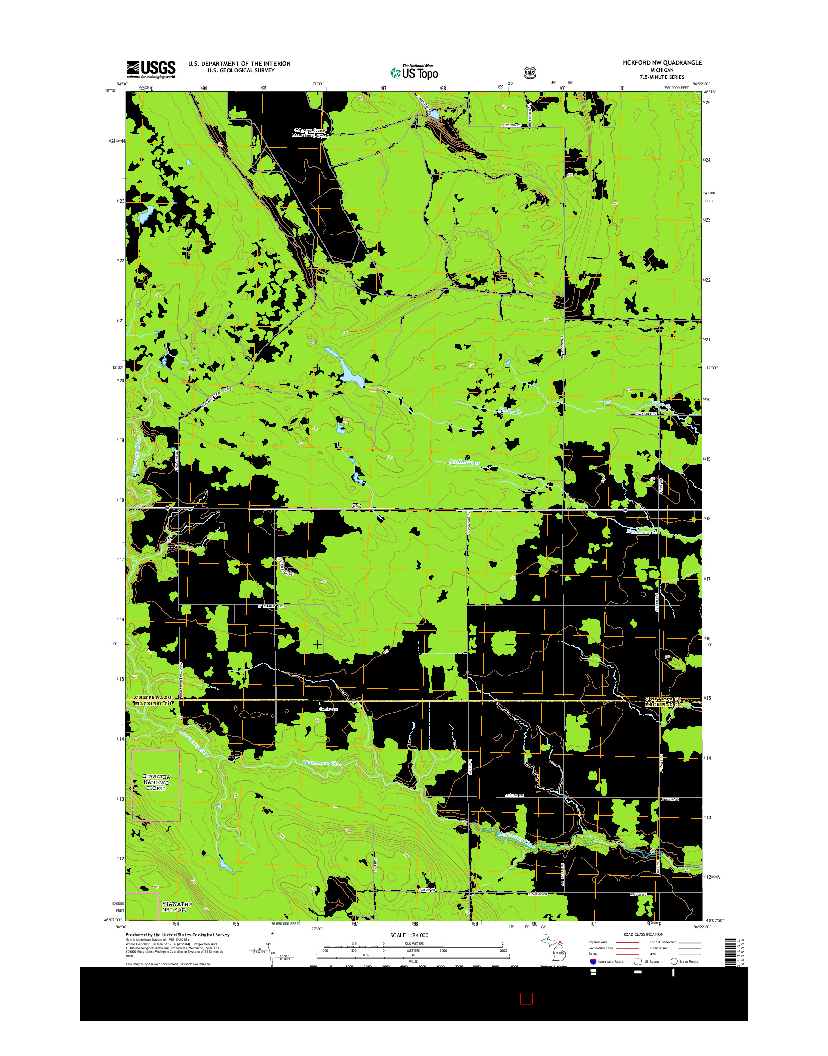 USGS US TOPO 7.5-MINUTE MAP FOR PICKFORD NW, MI 2014