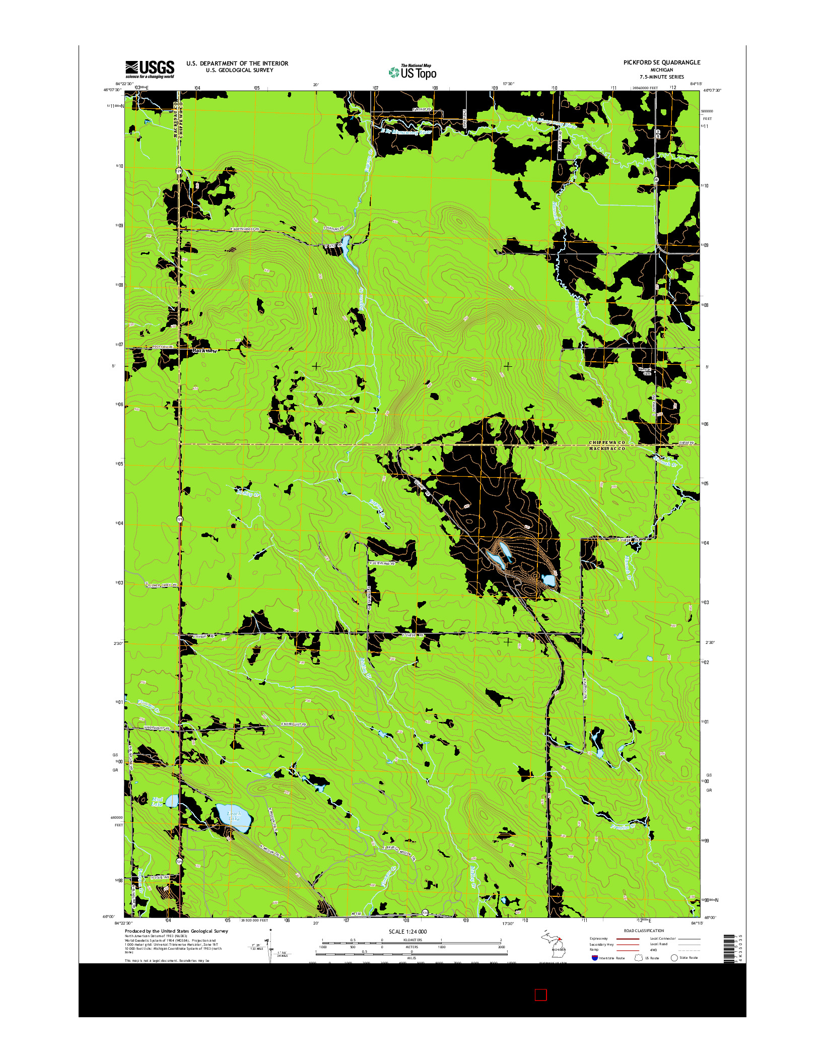 USGS US TOPO 7.5-MINUTE MAP FOR PICKFORD SE, MI 2014