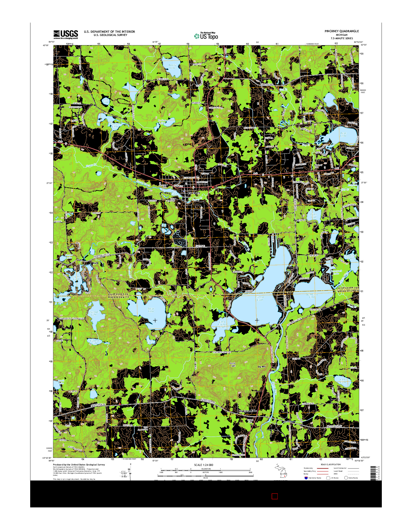 USGS US TOPO 7.5-MINUTE MAP FOR PINCKNEY, MI 2014