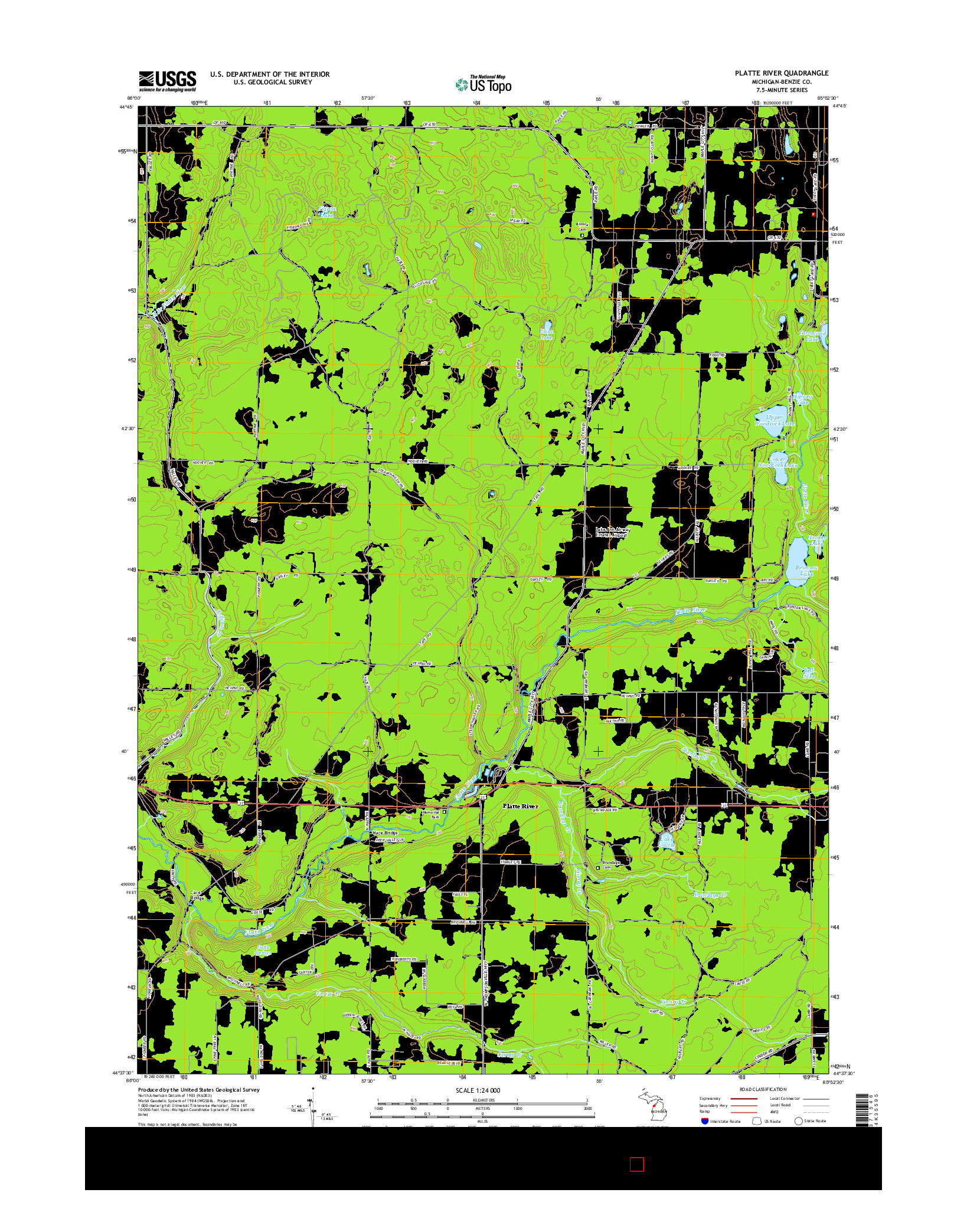 USGS US TOPO 7.5-MINUTE MAP FOR PLATTE RIVER, MI 2014