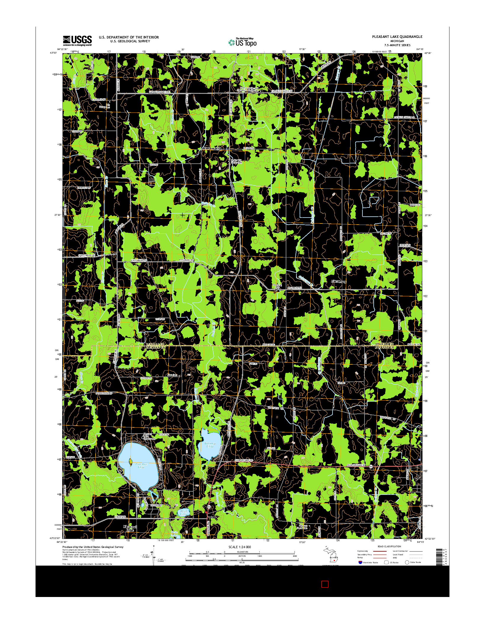 USGS US TOPO 7.5-MINUTE MAP FOR PLEASANT LAKE, MI 2014