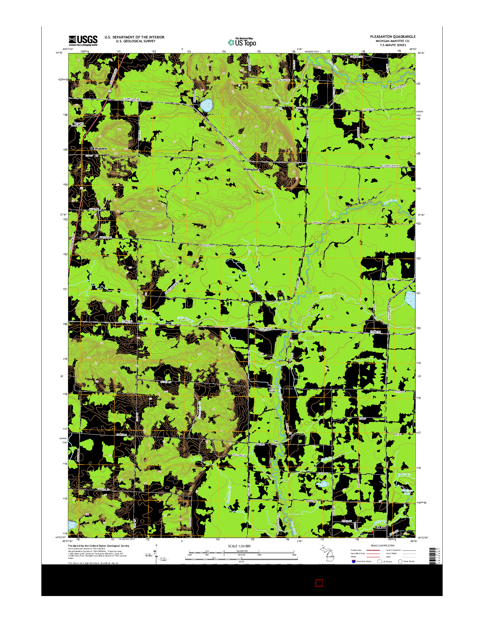 USGS US TOPO 7.5-MINUTE MAP FOR PLEASANTON, MI 2014